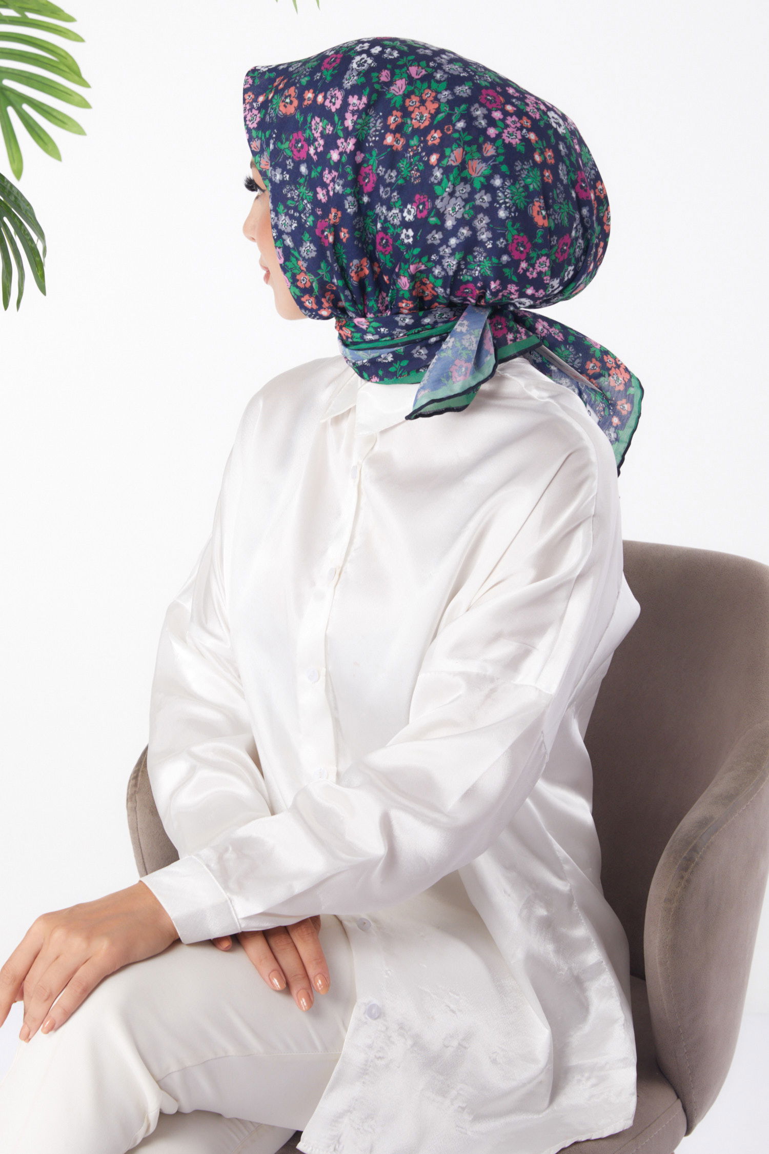 Düz Orta Kadın Fusya Desenli Eşarp - 25977 - 3