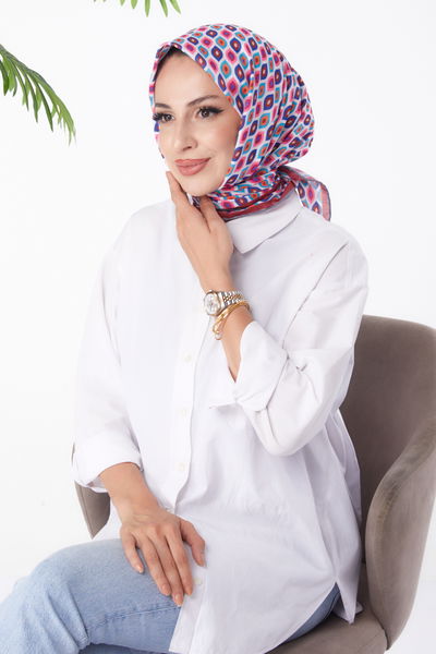 Desenli Eşarp Fusya - 26151 