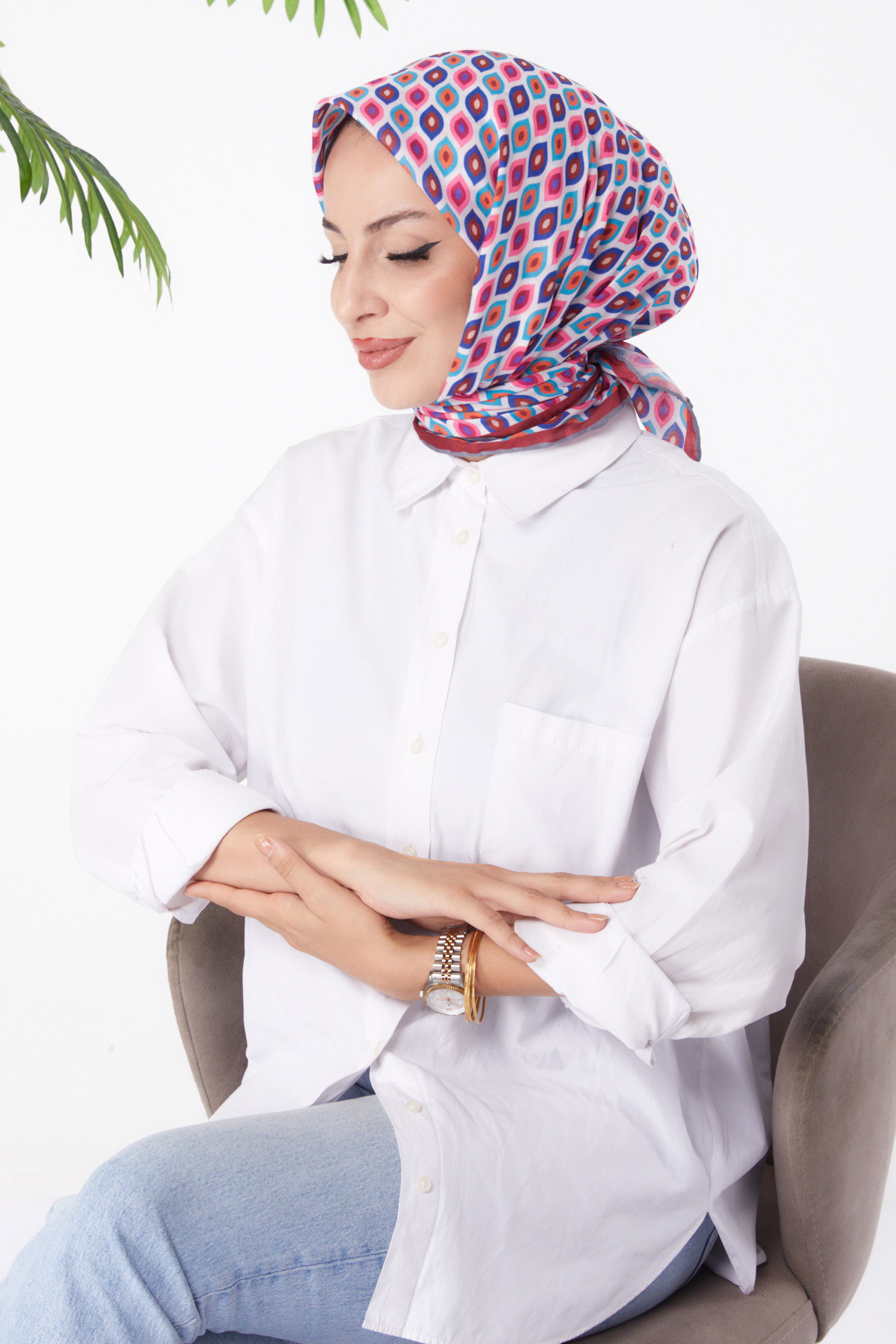 Desenli Eşarp Fusya - 26151 - 2
