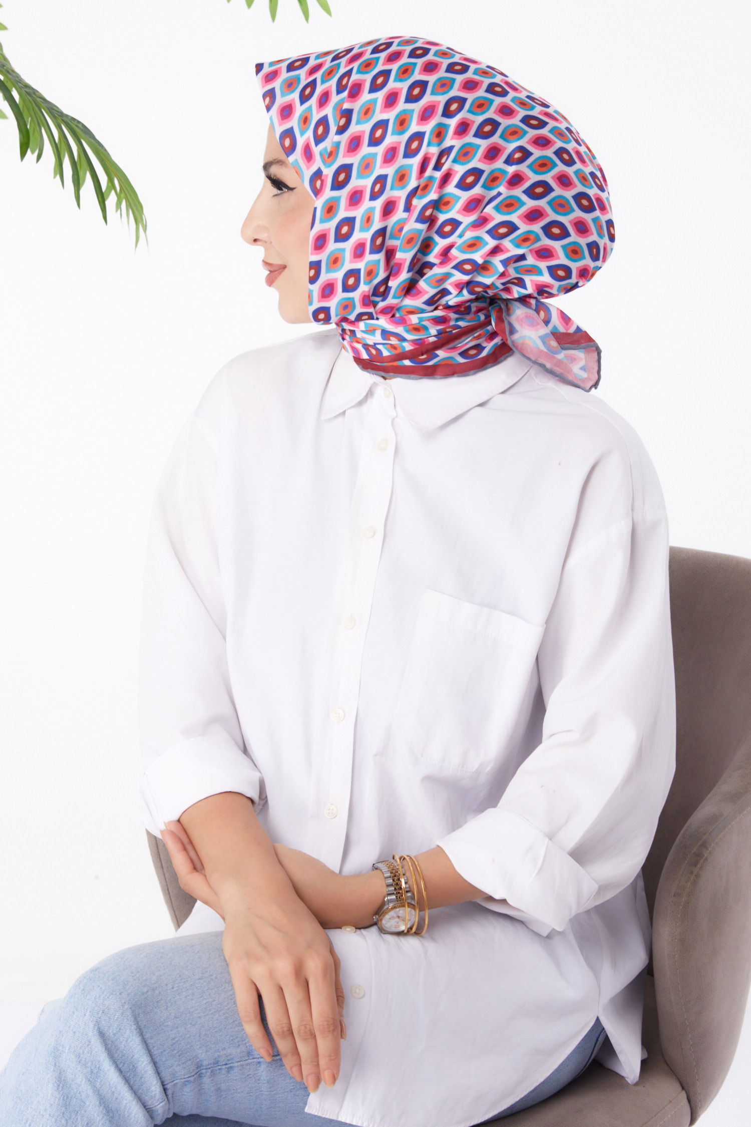 Desenli Eşarp Fusya - 26151 - 3