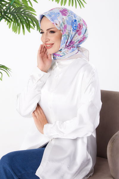Düz Orta Kadın Fusya Desenli Eşarp - 26153 
