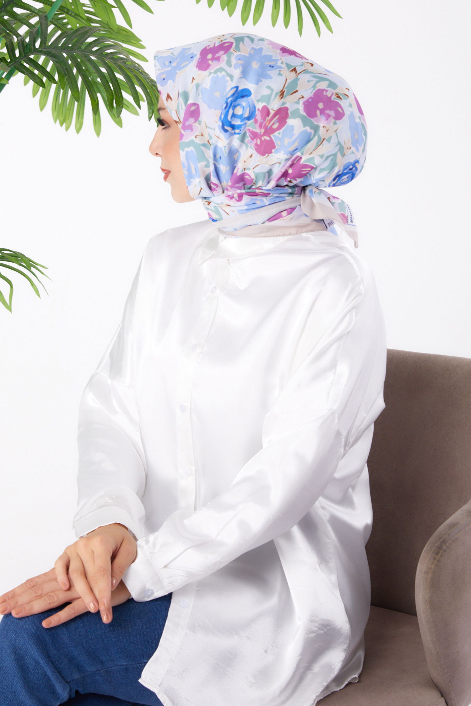 Düz Orta Kadın Fusya Desenli Eşarp - 26153 - 4