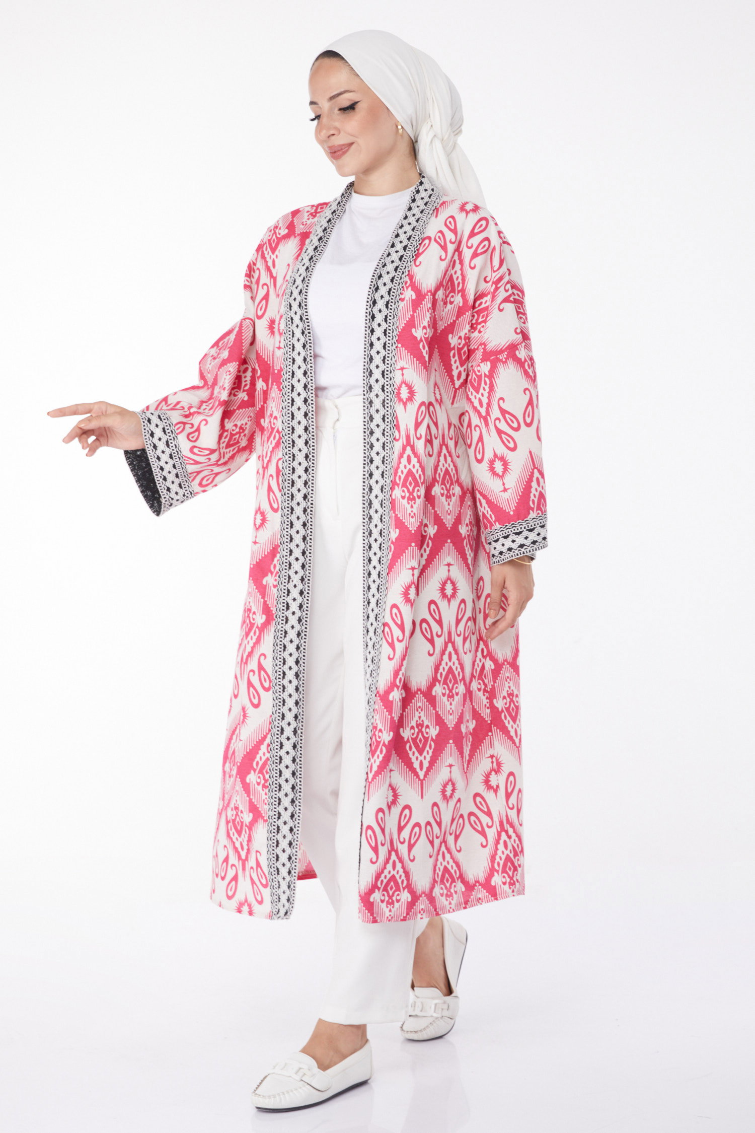 Desenli Kimono Fuşya - 13231 - 1