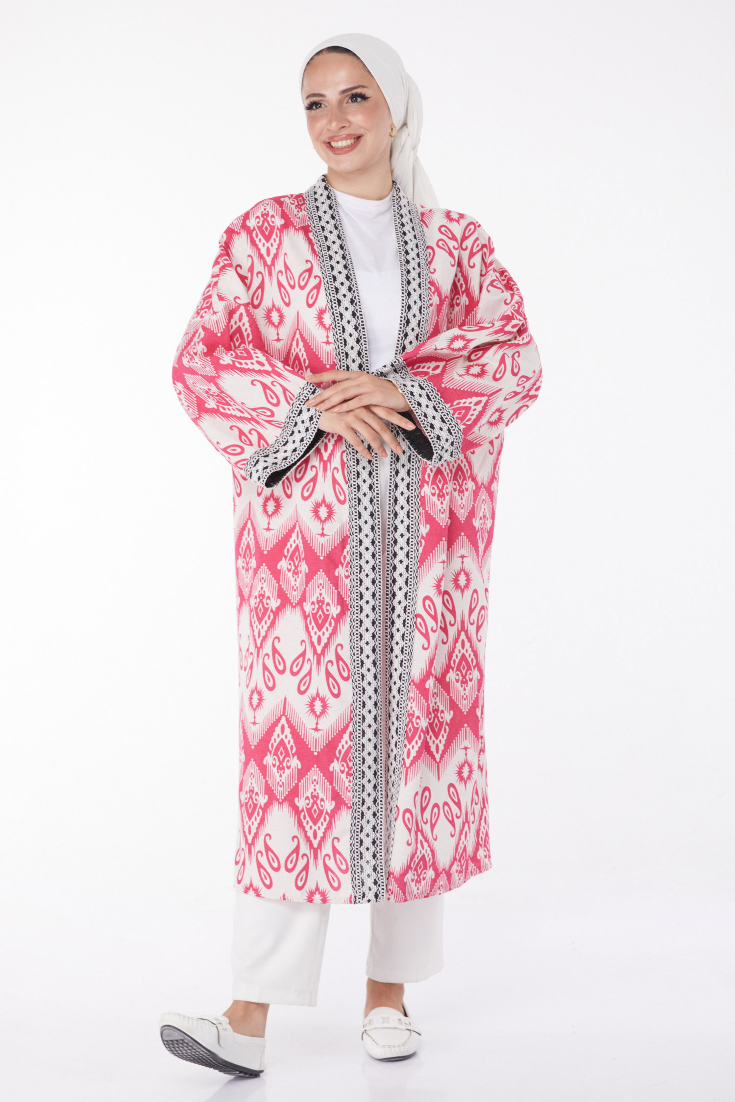 Desenli Kimono Fuşya - 13231 - 3