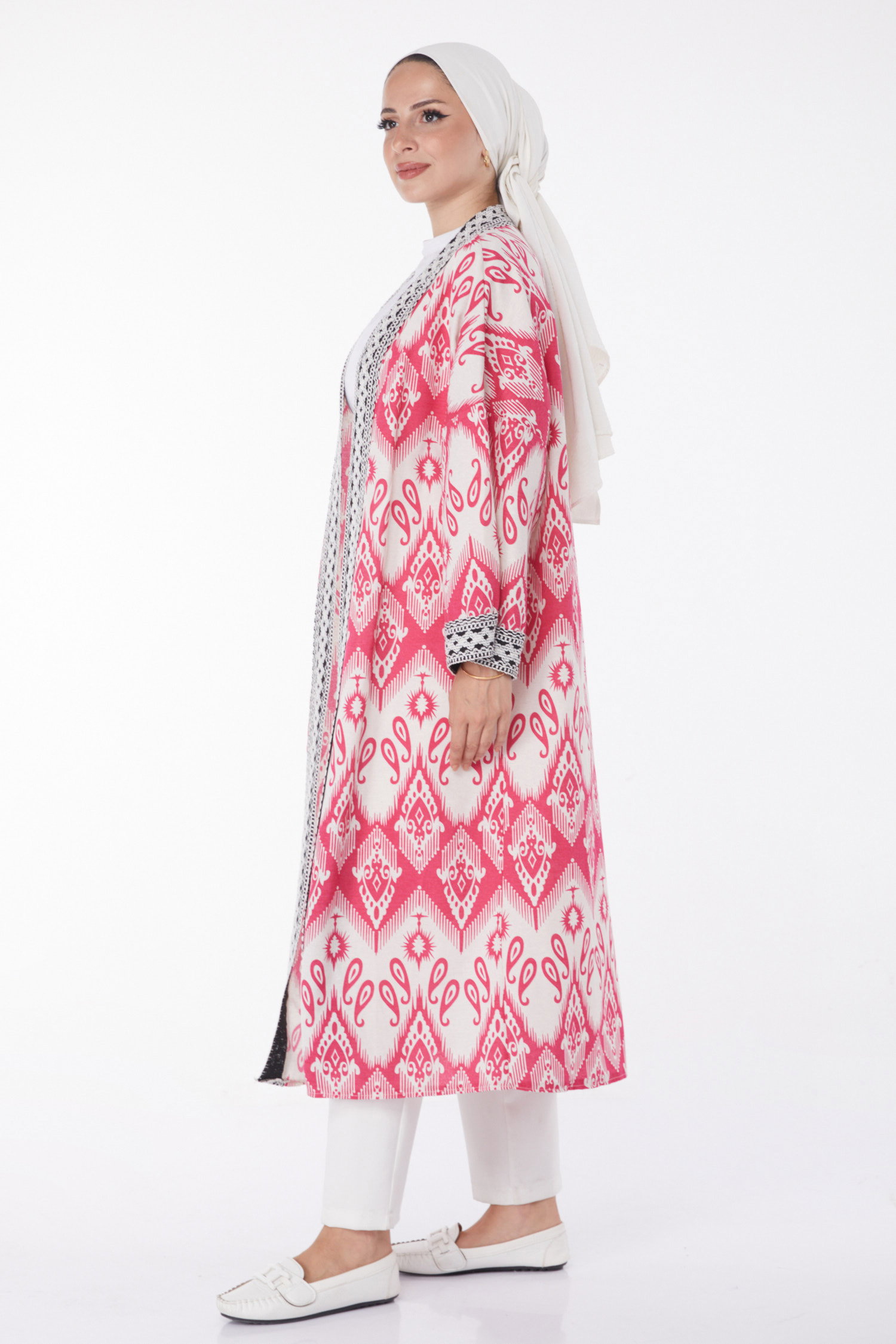 Desenli Kimono Fuşya - 13231 - 4