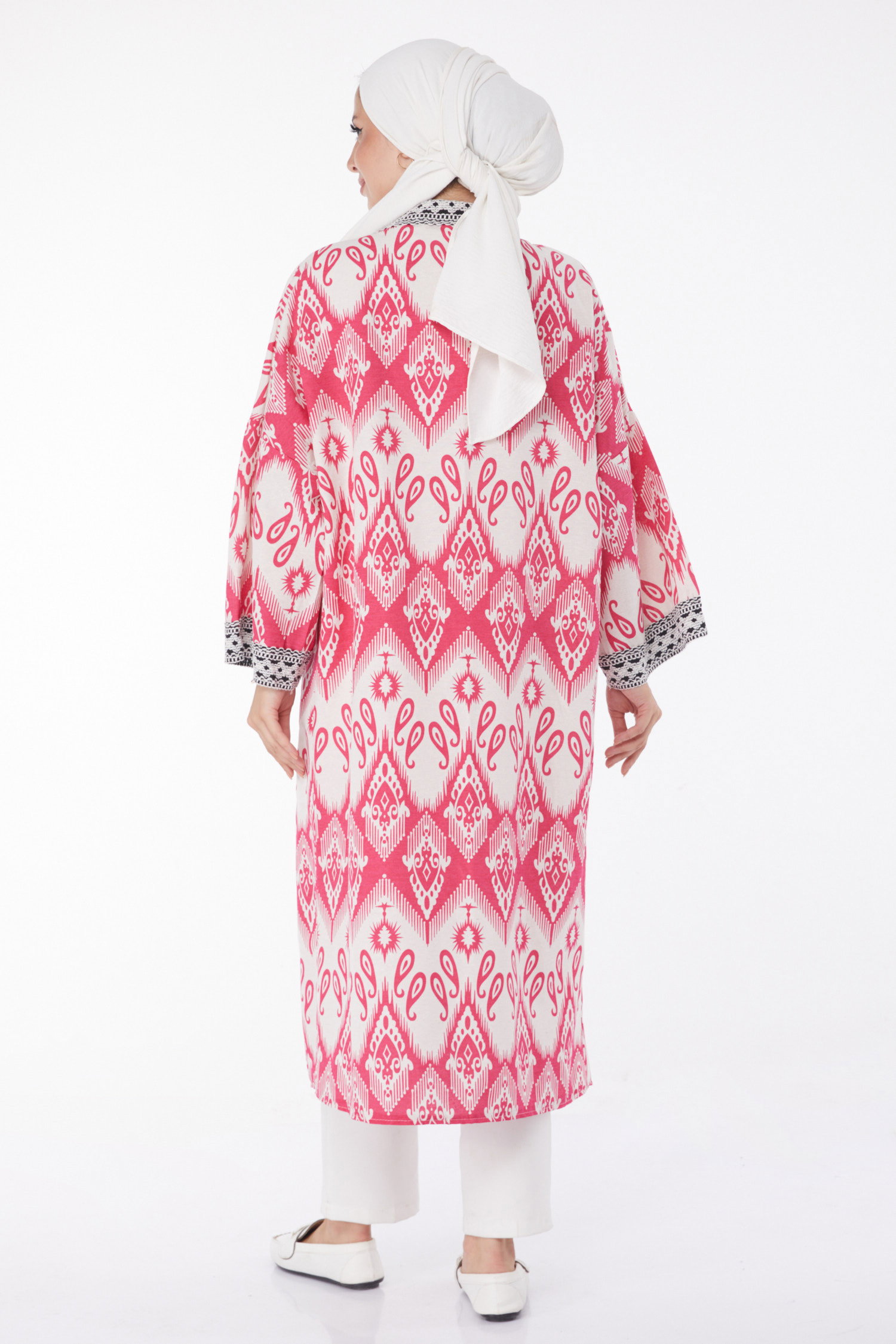 Desenli Kimono Fuşya - 13231 - 5