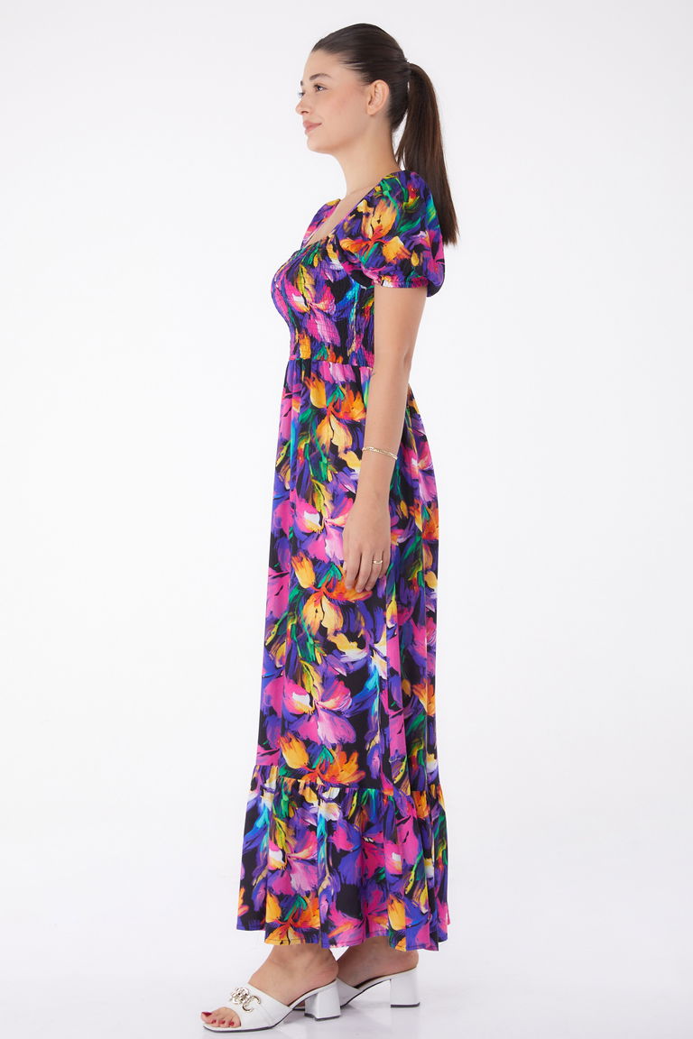 Gipeli Kısa Kollu Elbise Fuşya - 13262 - TOFİSA