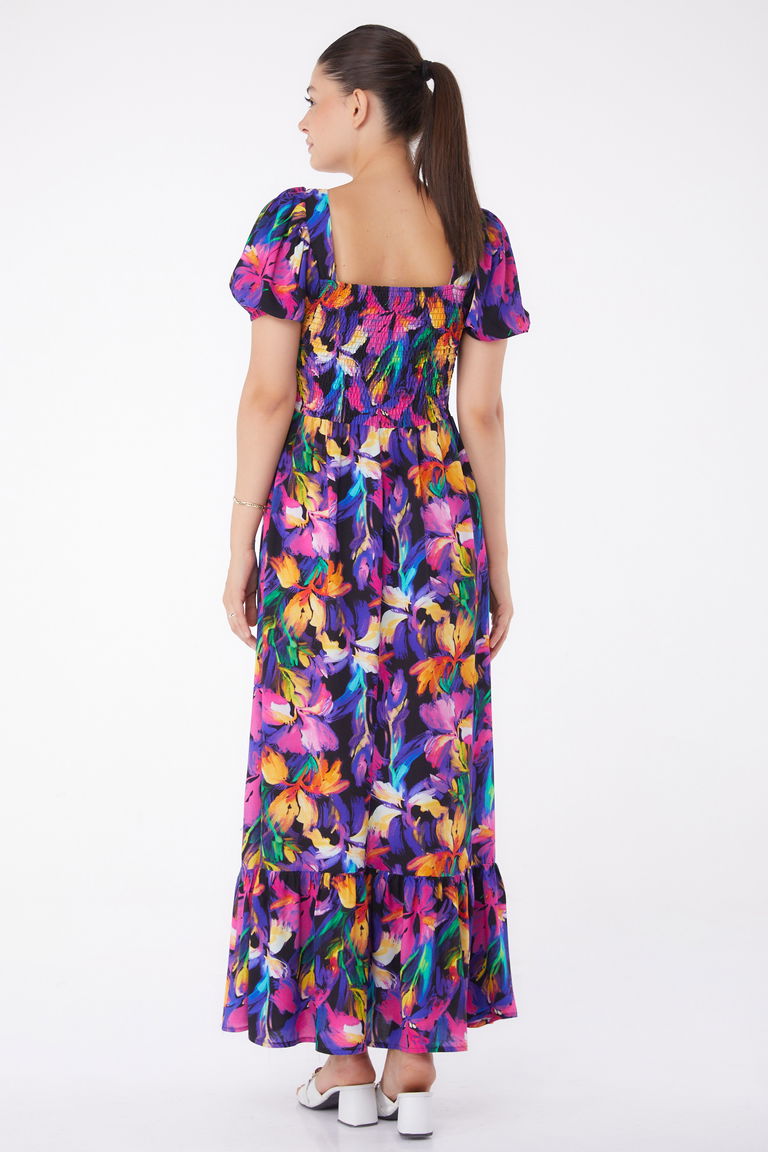 Gipeli Kısa Kollu Elbise Fuşya - 13262 - TOFİSA