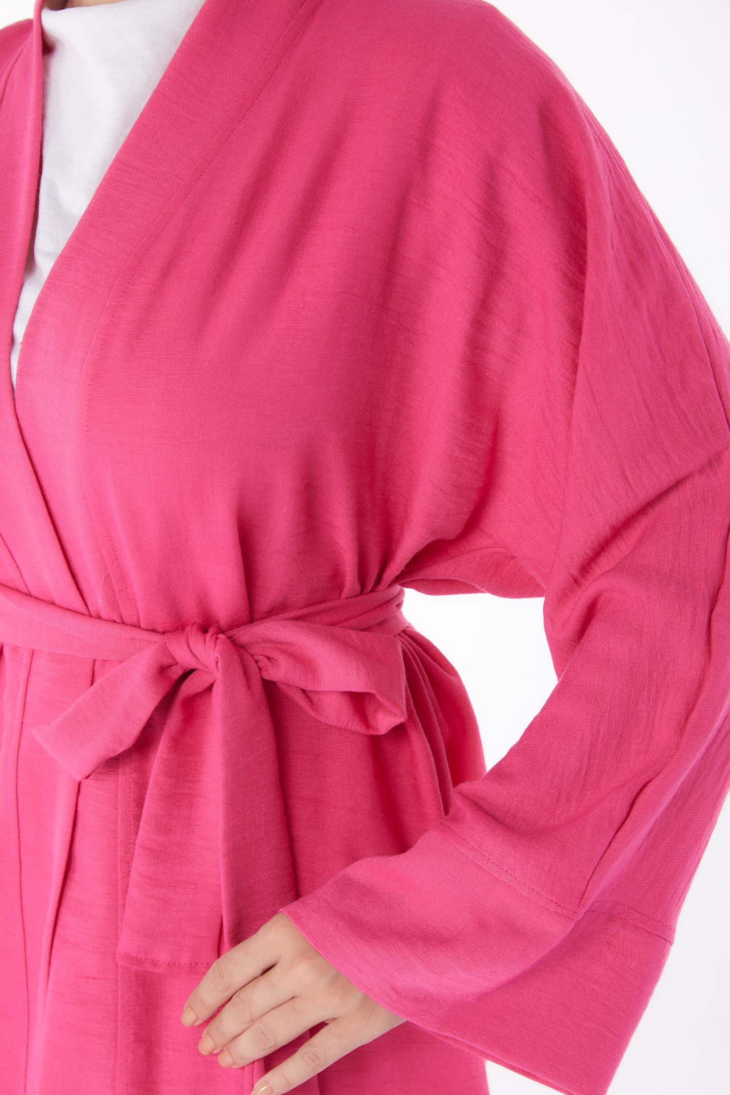 Düz Orta Kadın Fuşya Kuşaklı Kimono - 26129 - 5
