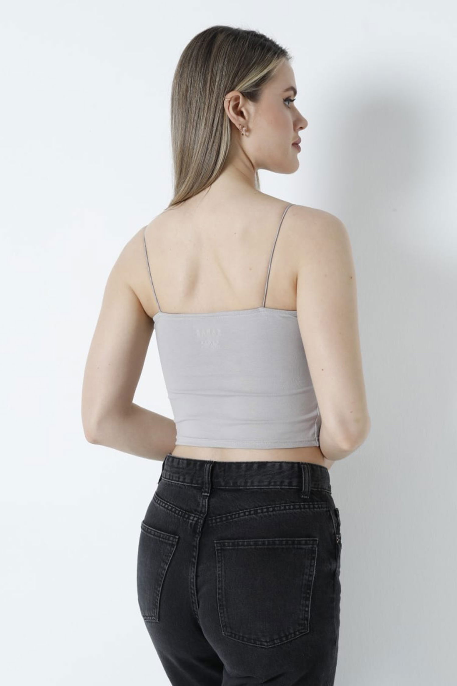 Düz Orta Kadın Gri Atlet Crop - 26344 - 4