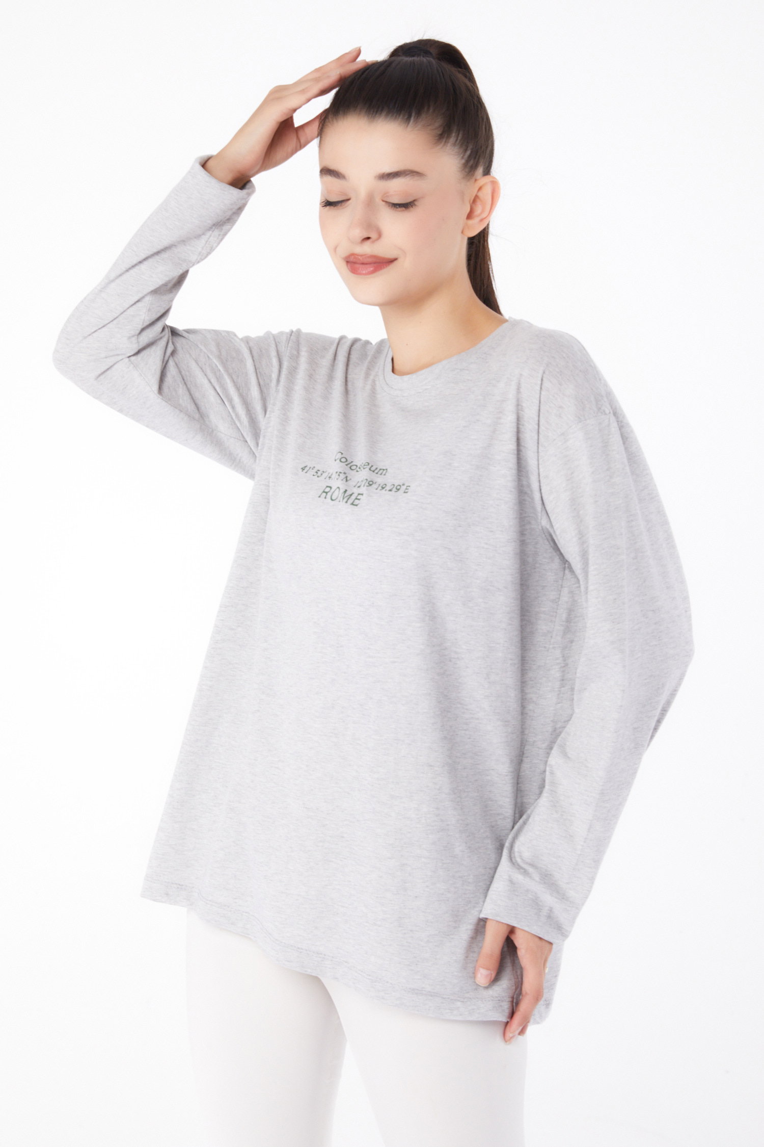 Baskılı Sweat Gri - 26264 - 1