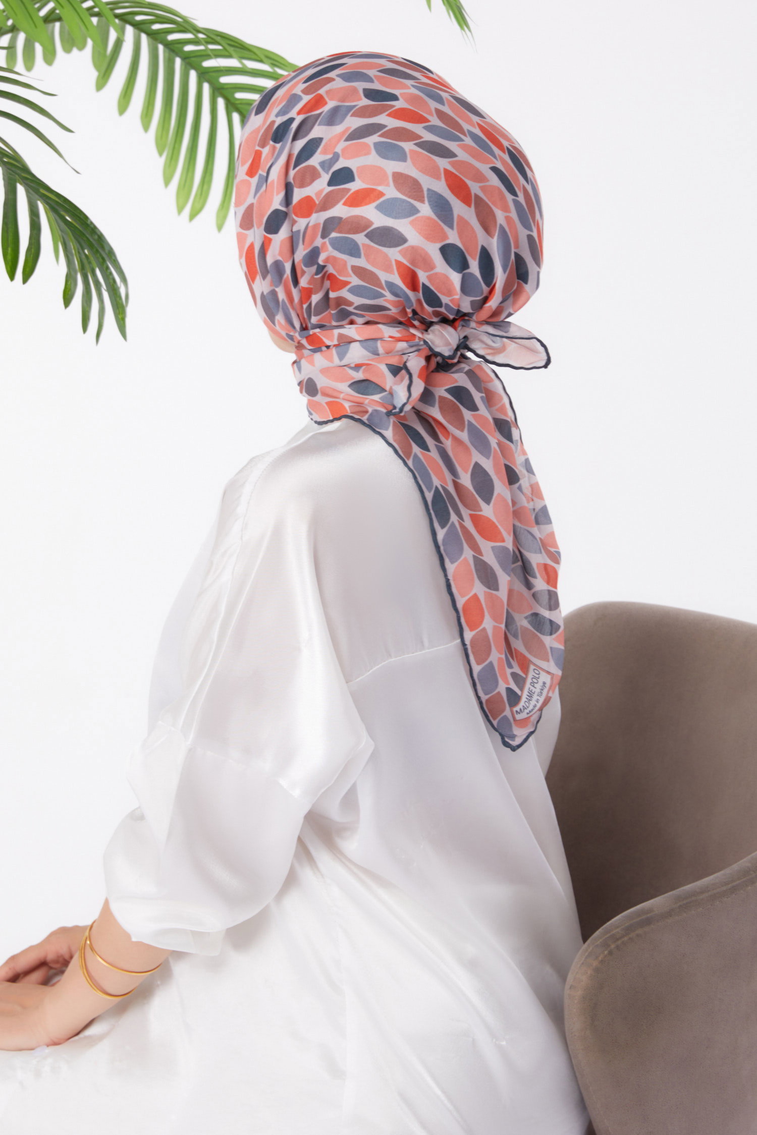 Düz Orta Kadın Gri Desenli Eşarp - 25971 - 3