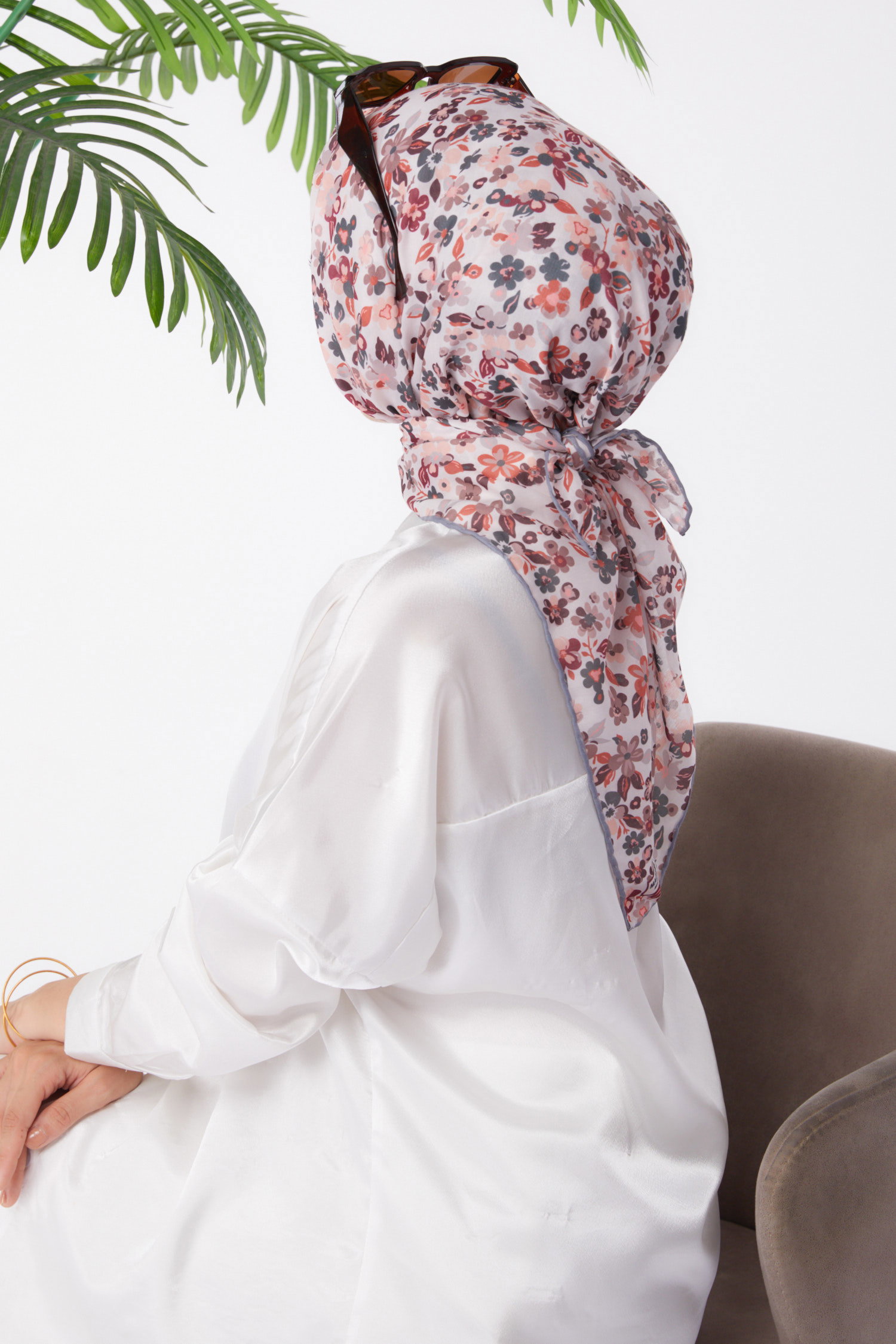 Düz Orta Kadın Gri Desenli Eşarp - 25975 - 3
