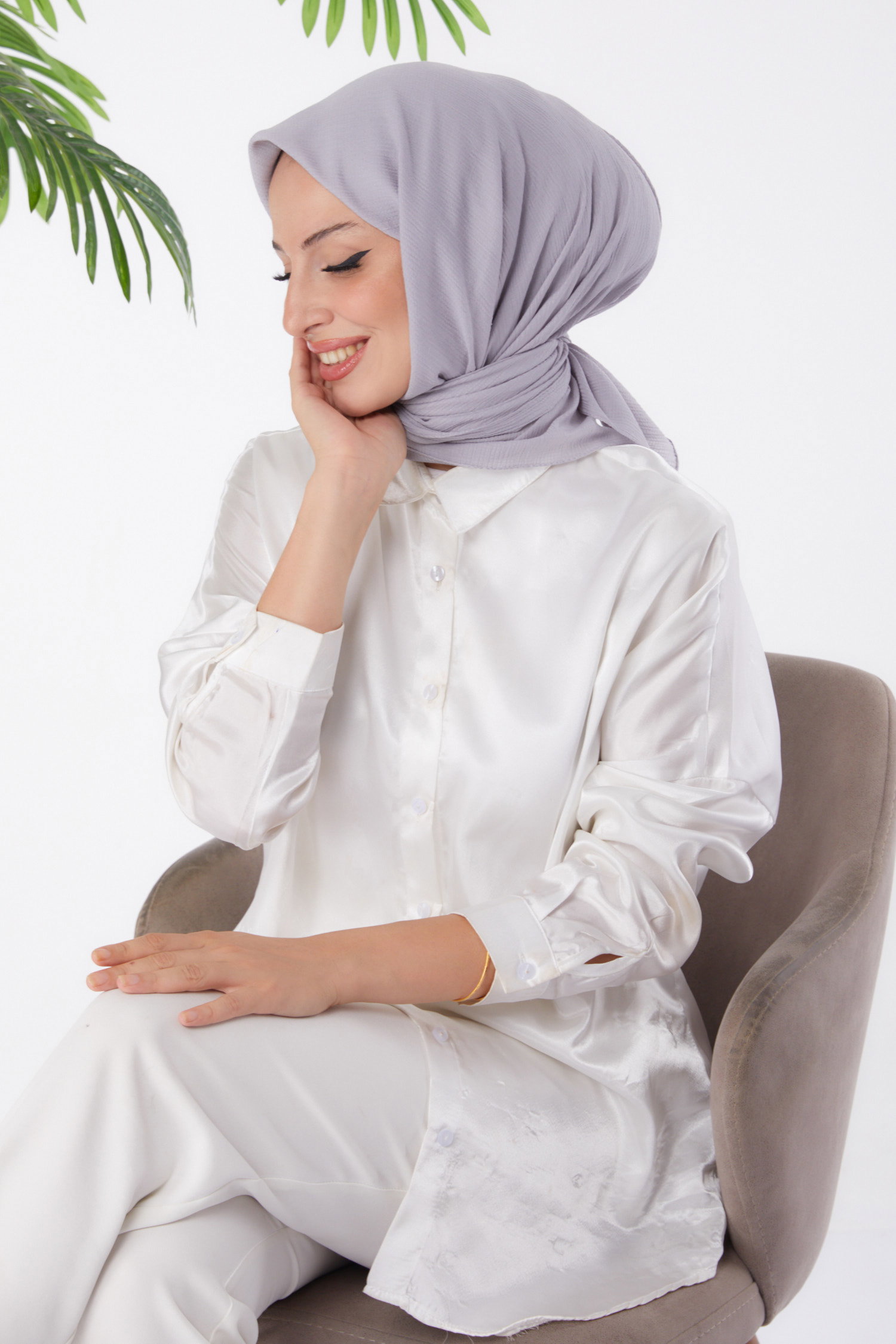 Düz Orta Kadın Gri Eşarp - 26017 - 2