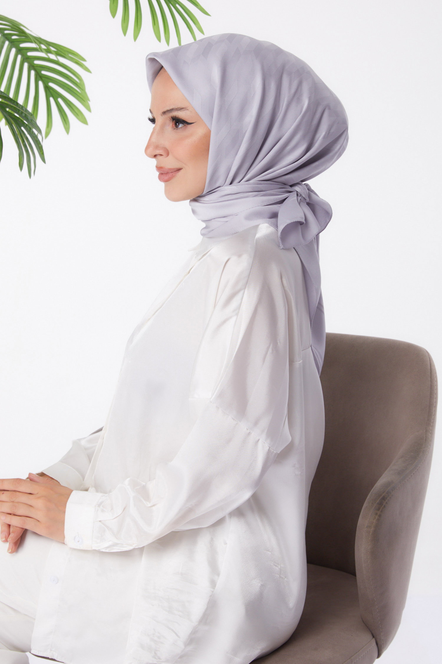Düz Orta Kadın Gri Eşarp - 26018 - 3