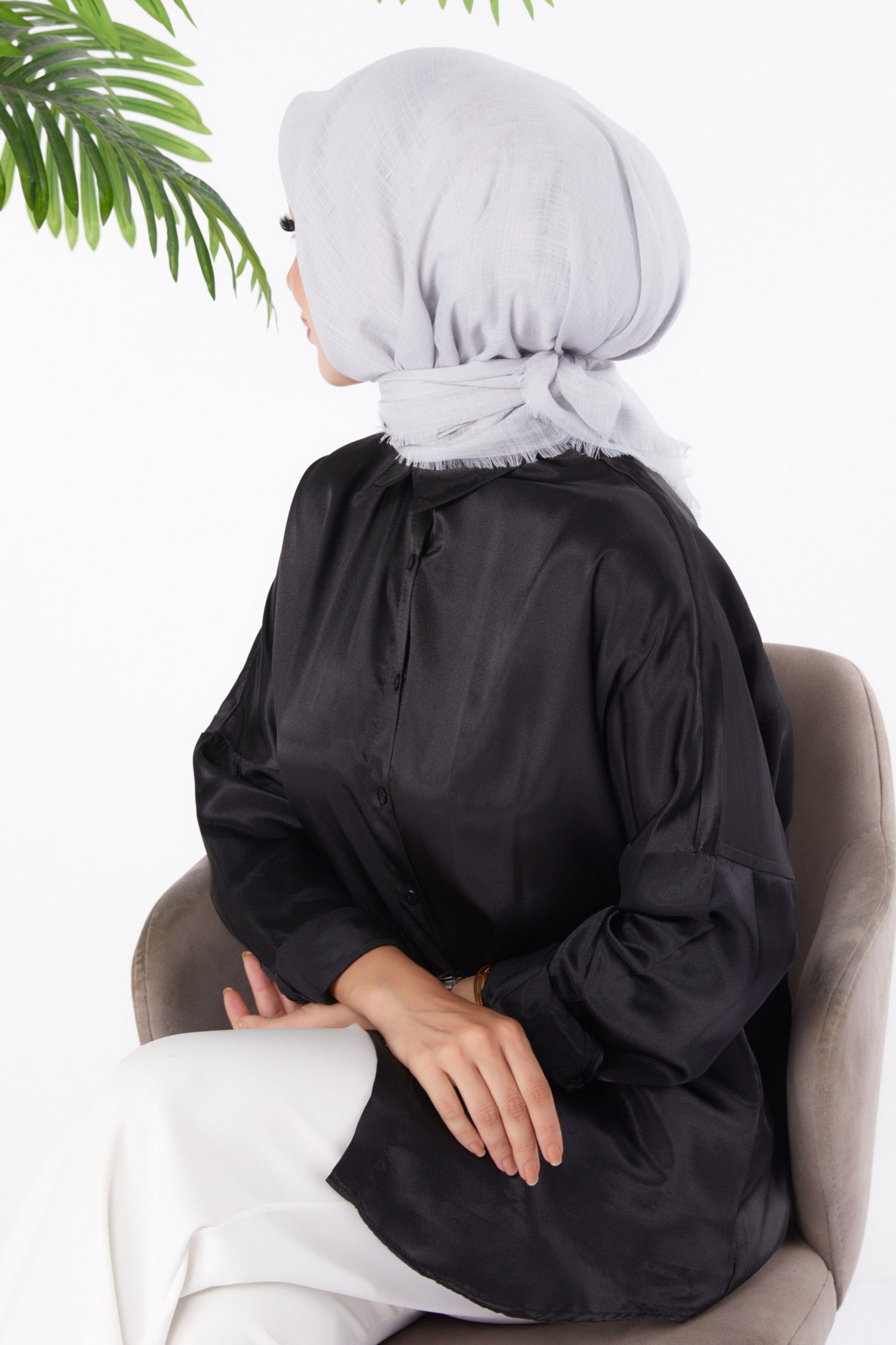 Düz Orta Kadın Gri Eşarp - 26146 - 3