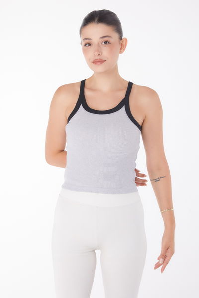 Düz Orta Kadın Gri Kalın Askılı Crop - 25957 