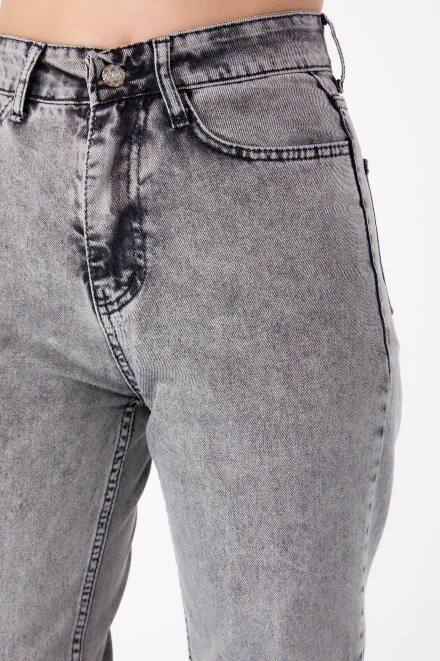 Düz Orta Kadın Gri Kot Pantolon Yüksek Bel Mom Jeans - 25177 - 6