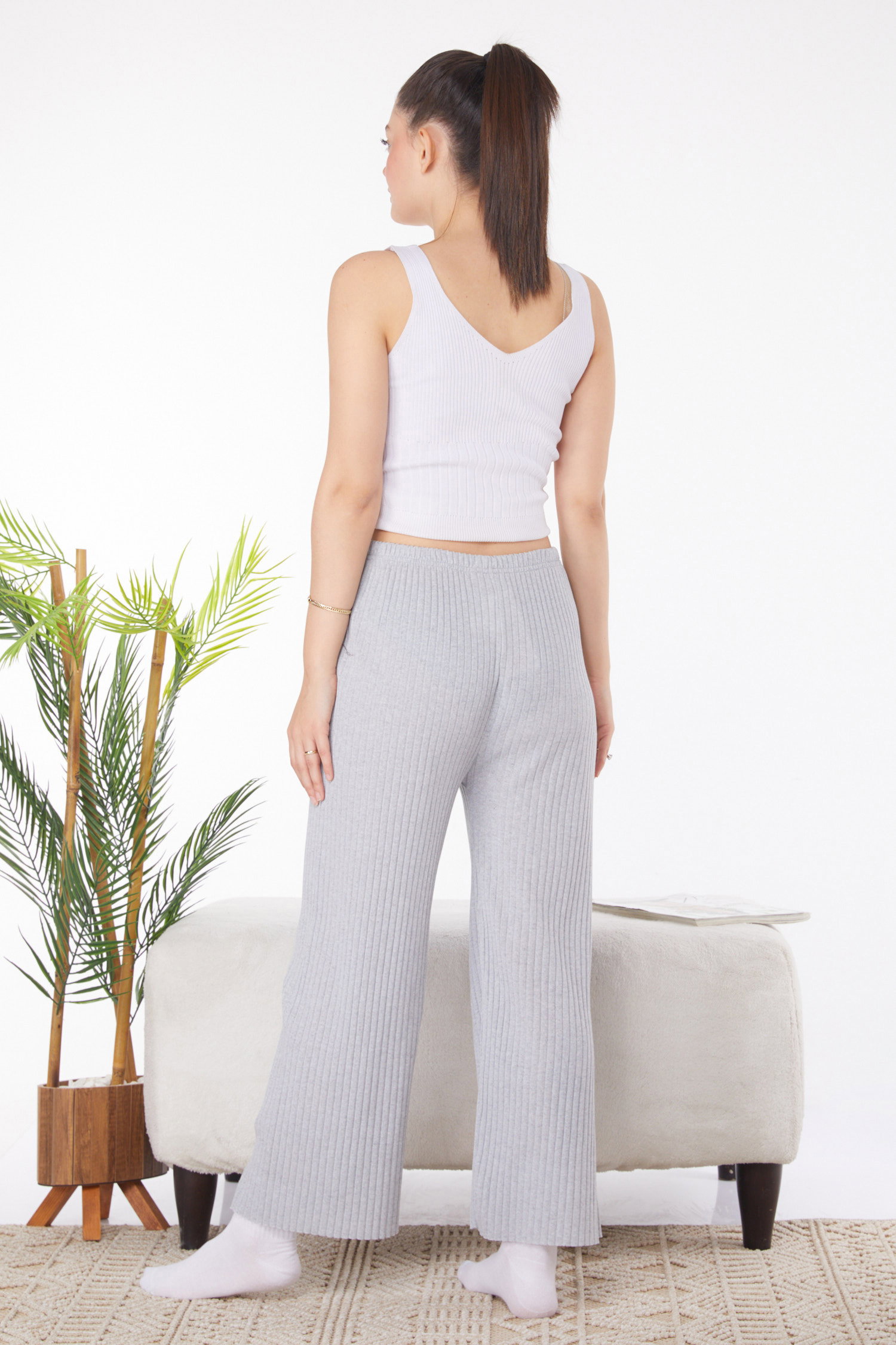 Düz Orta Kadın Gri Pijama Altı - 25855 - 5