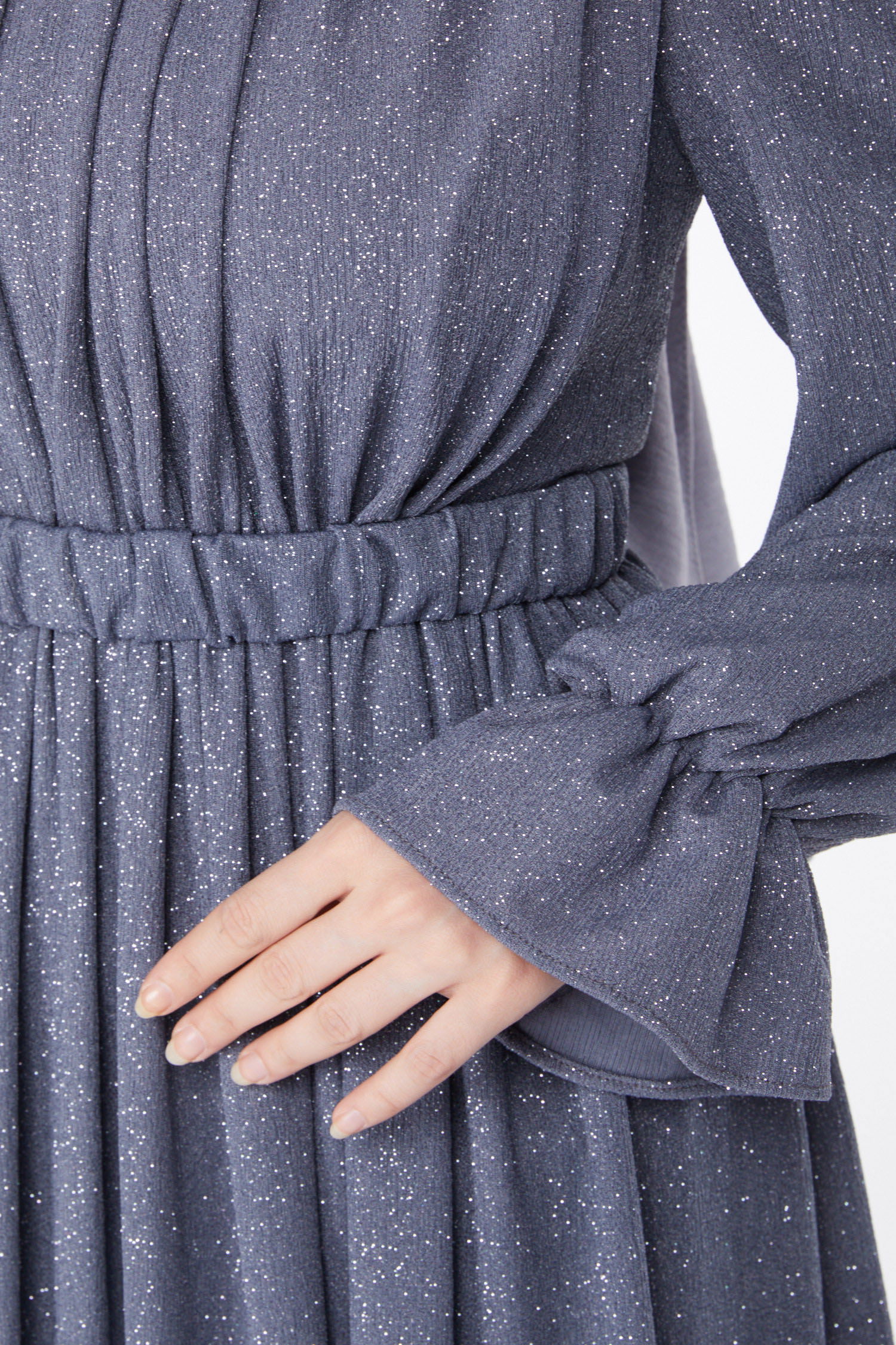 Simli Kemerli Abiye Elbise Gri - 25058 - 6