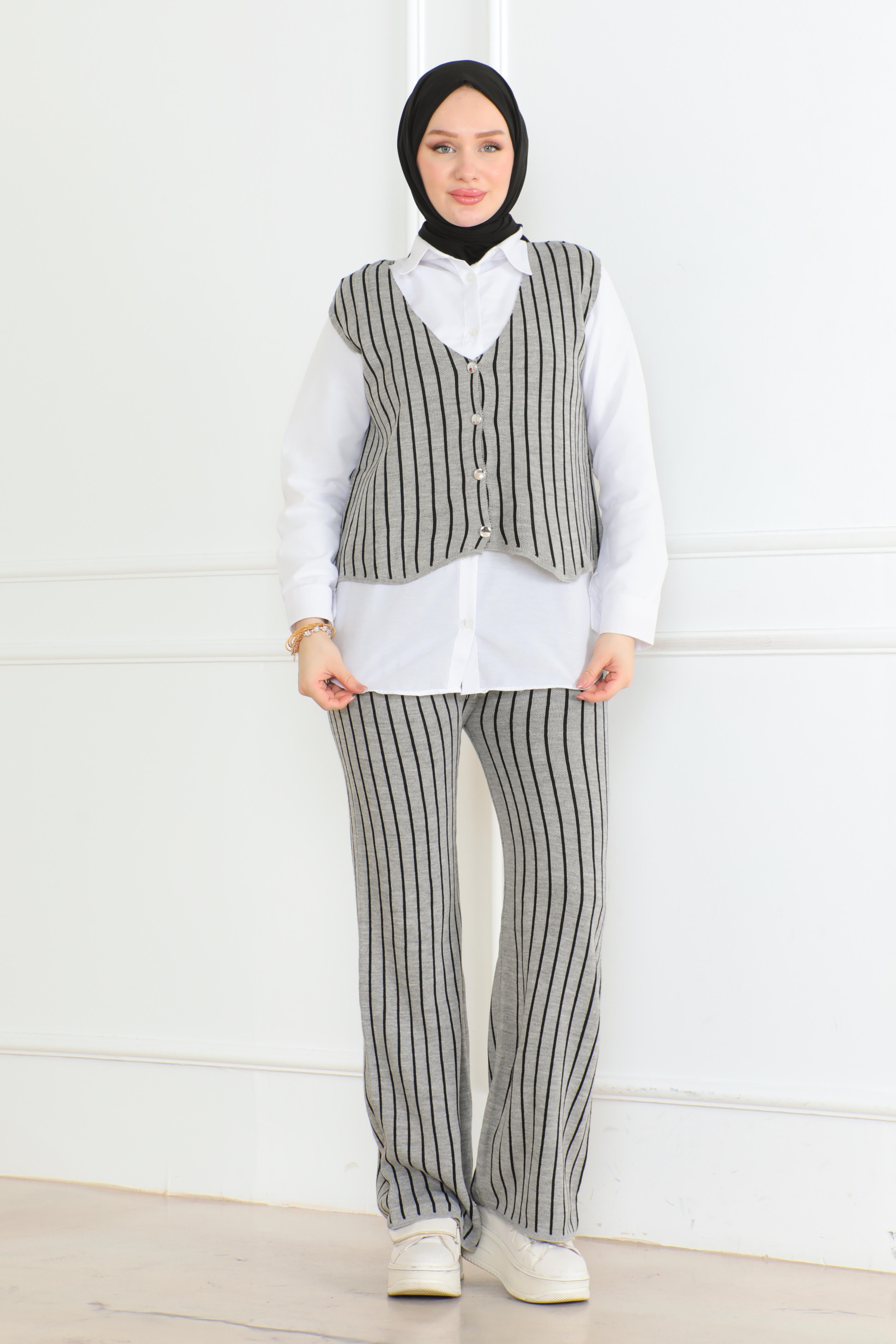 Üçlü Triko Takım Gri - 26612 - 1