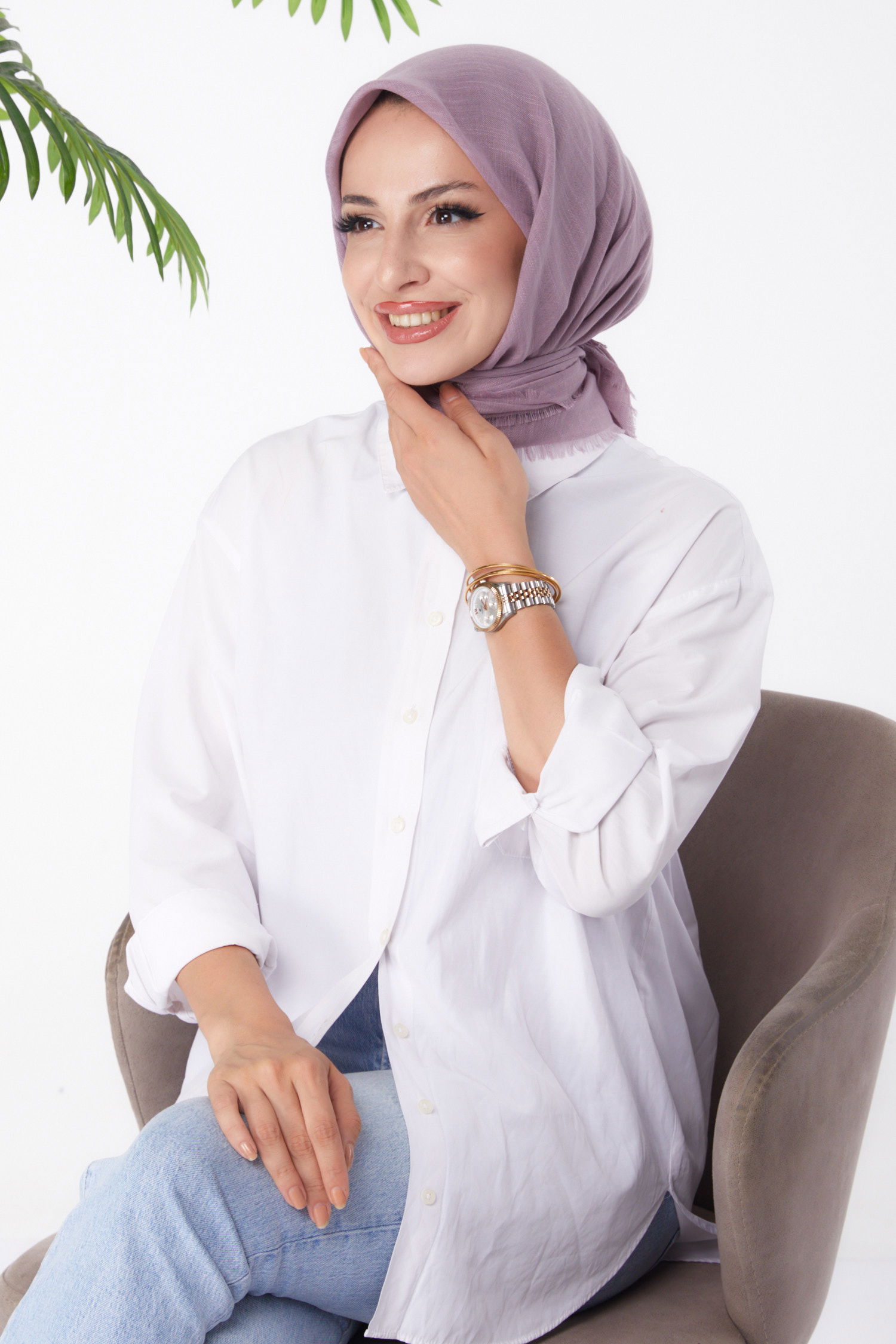 Düz Orta Kadın Gül Eşarp - 26146 - 1