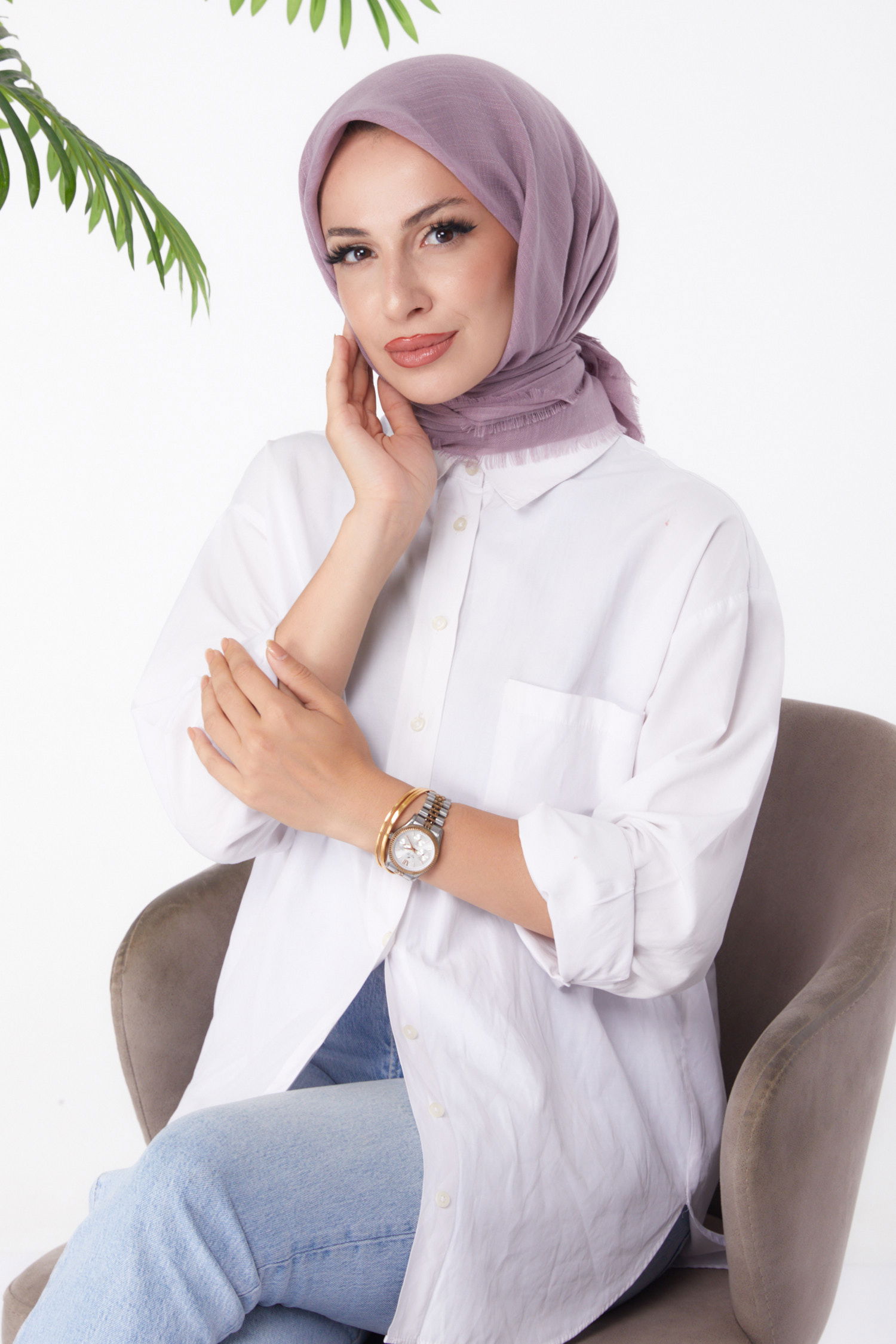 Düz Orta Kadın Gül Eşarp - 26146 - 2