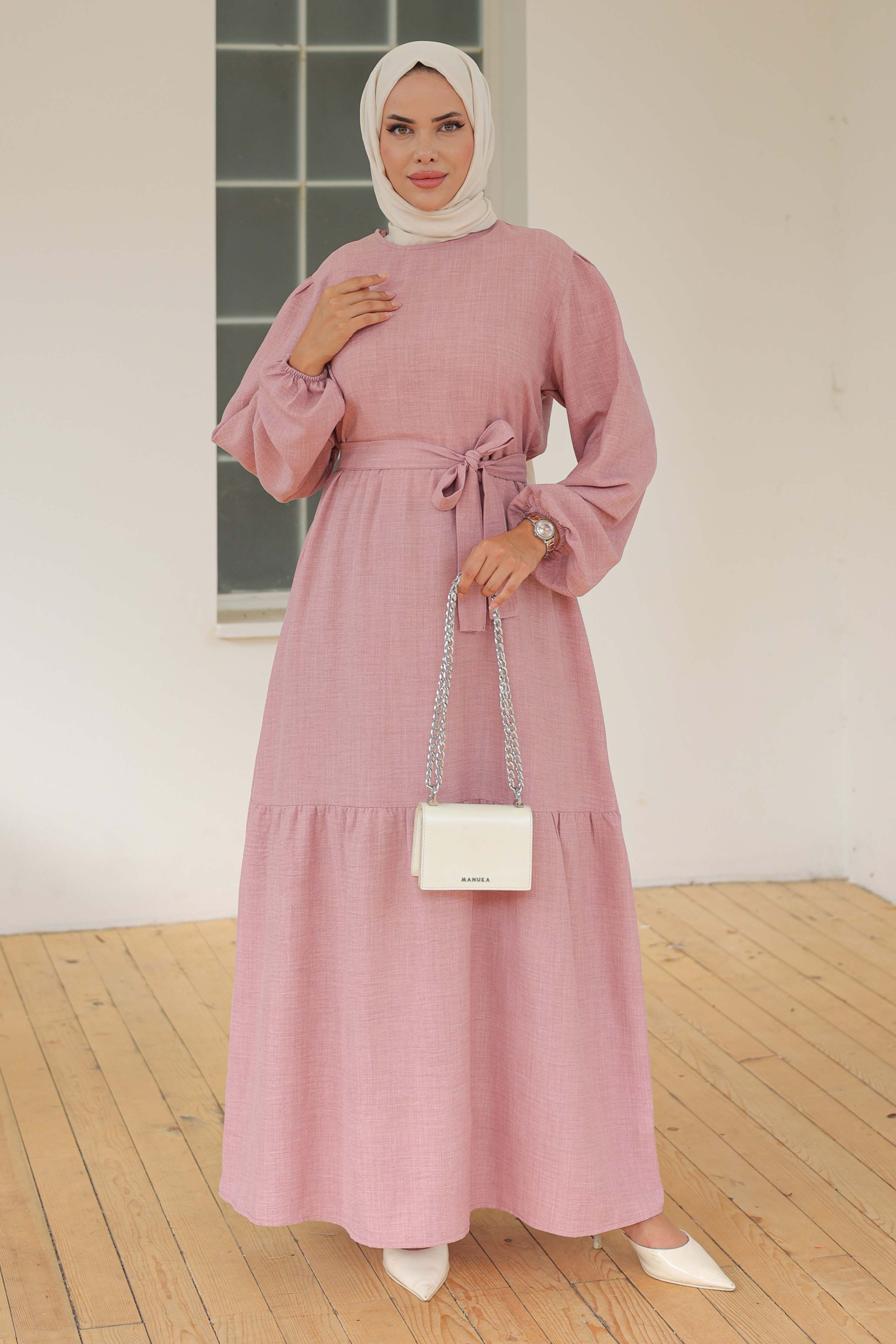 Katlı Elbise Gül - 26624 - 1