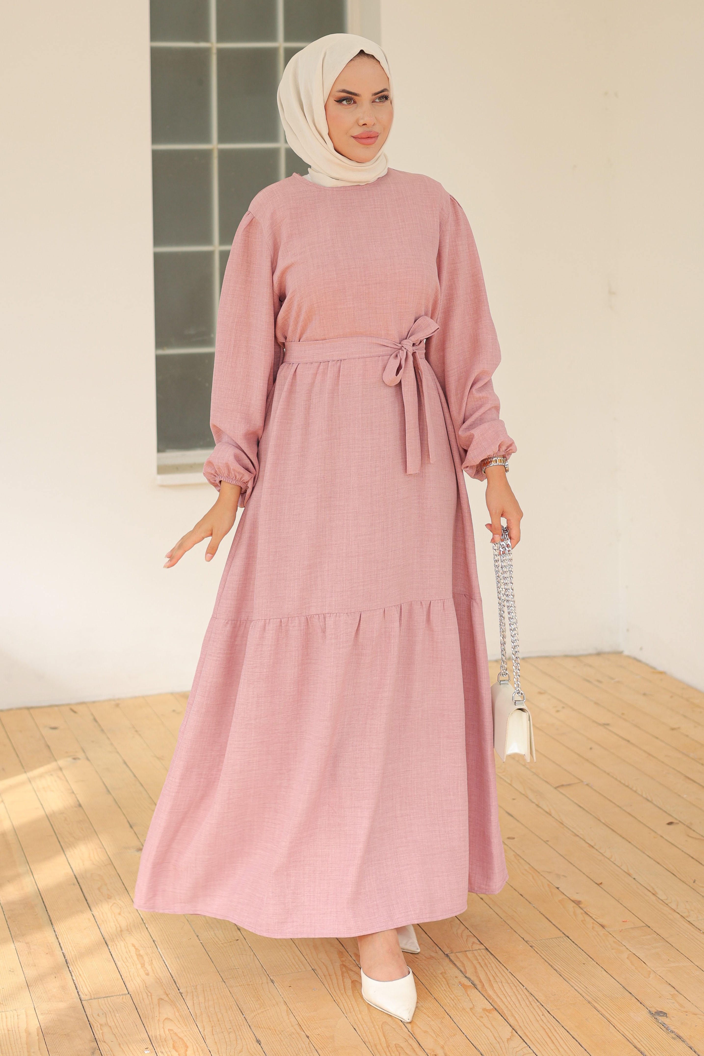 Katlı Elbise Gül - 26624 - 2