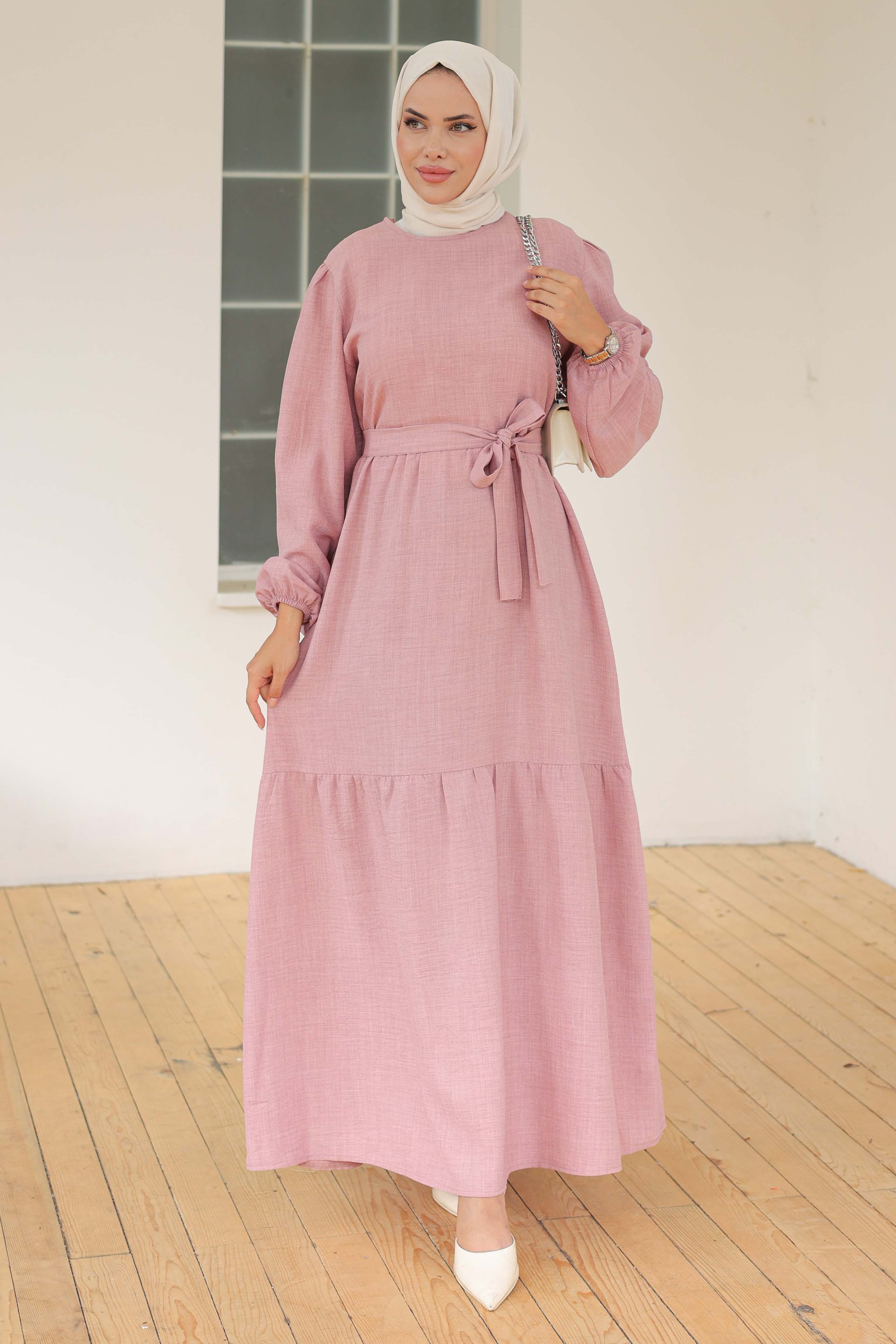 Katlı Elbise Gül - 26624 - 3
