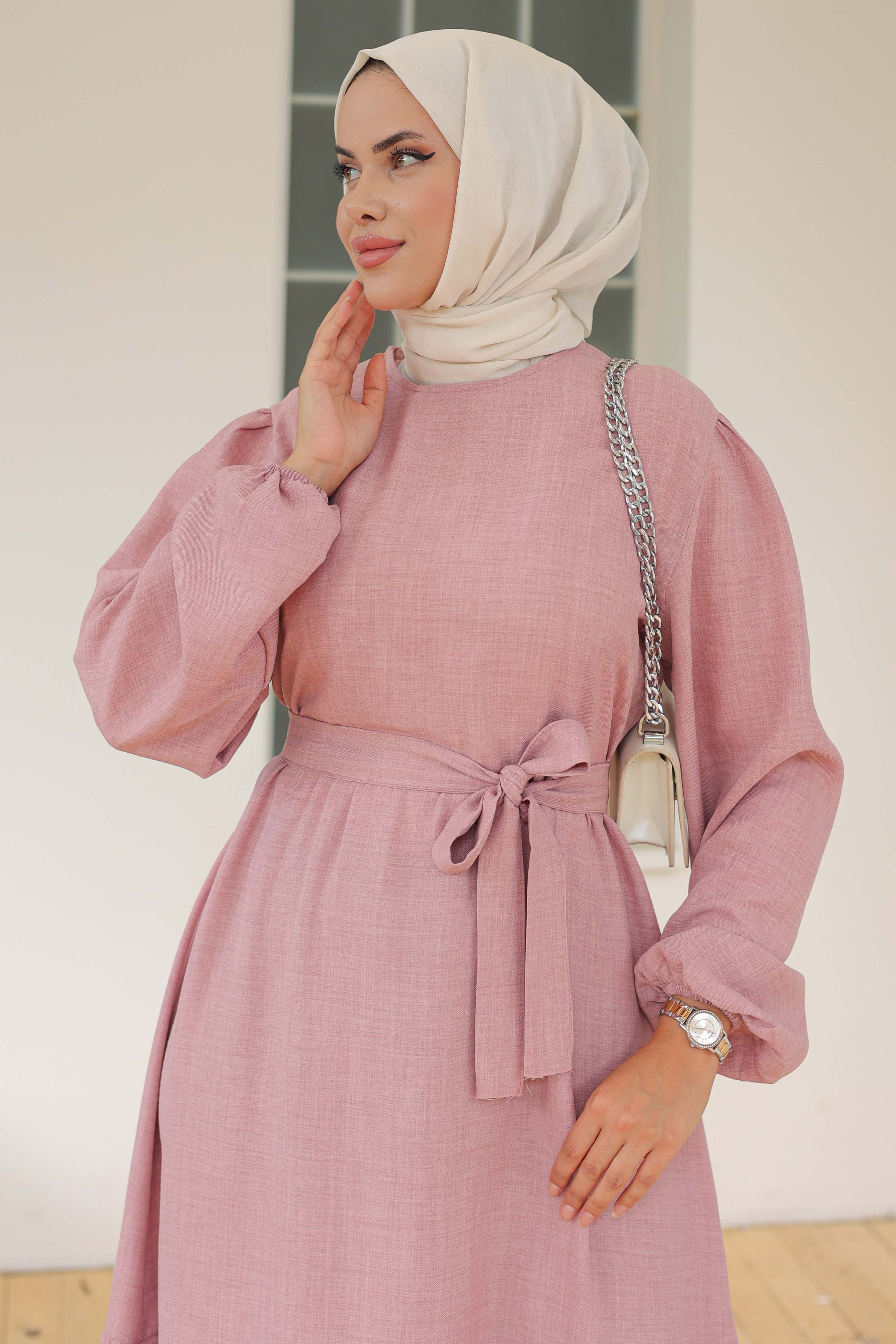 Katlı Elbise Gül - 26624 - 4