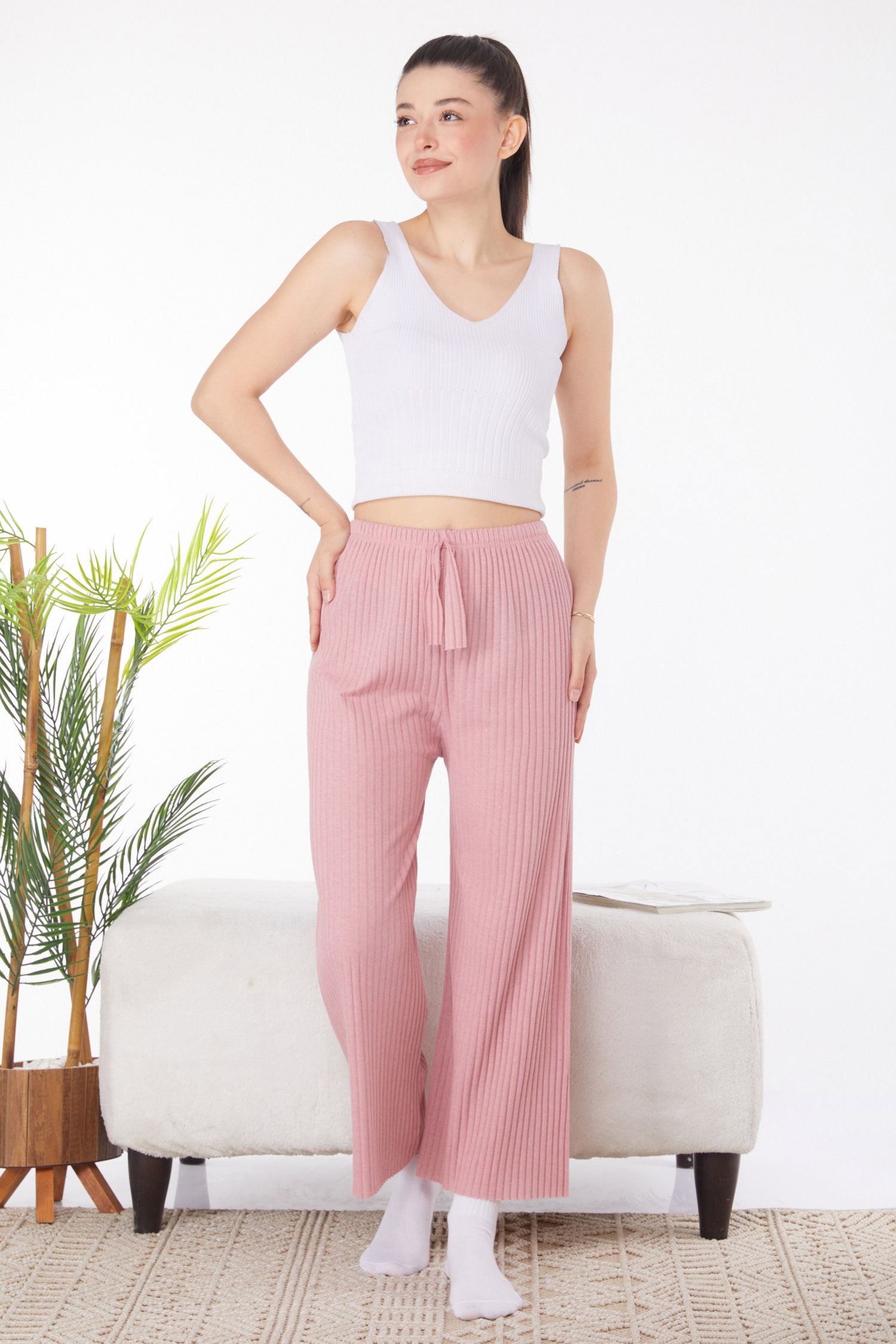 Düz Orta Kadın Gul Pijama Altı - 25855 - 1