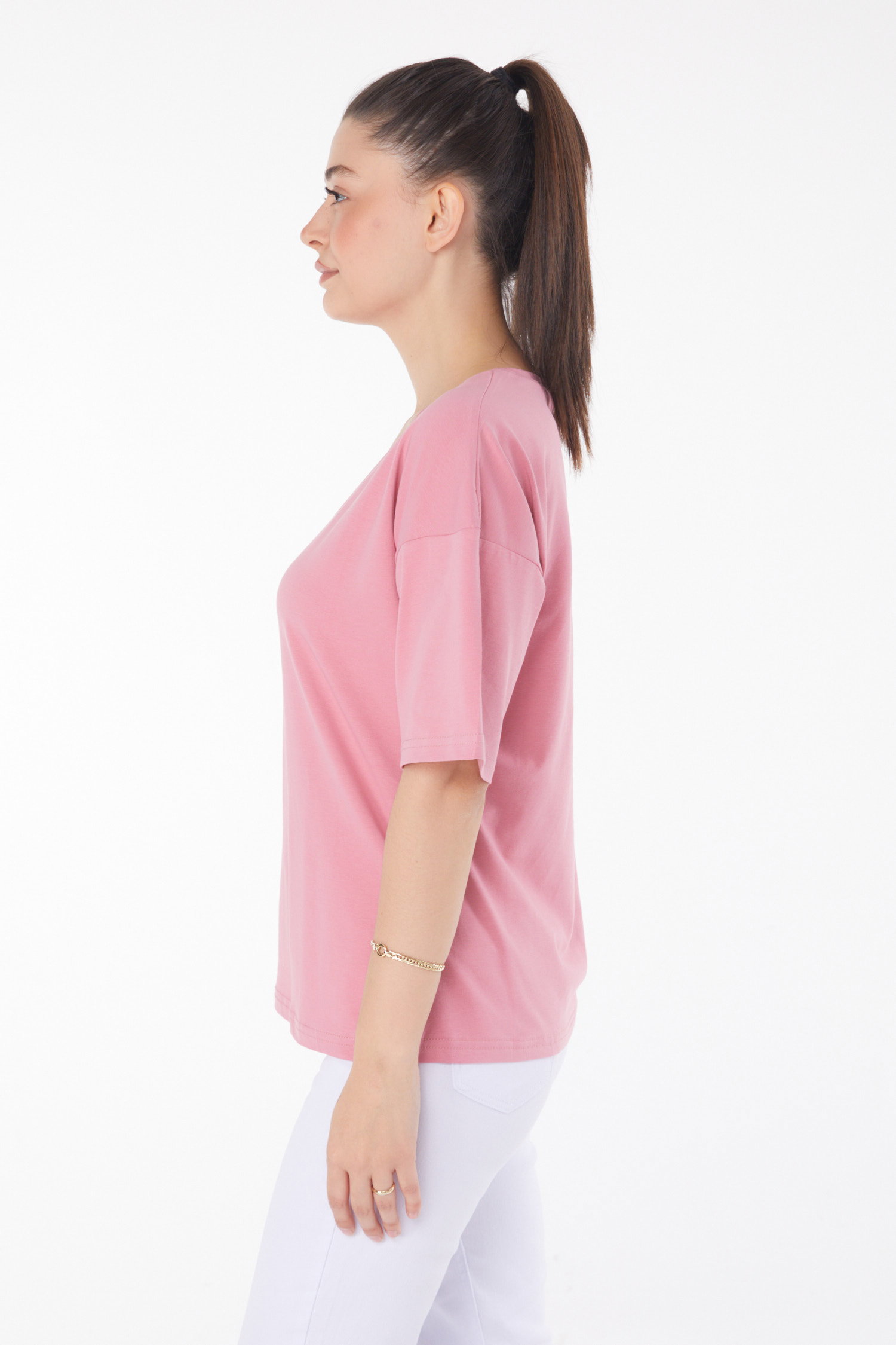 Düz Orta Kadın Gül T-Shirt - 25848 - 4