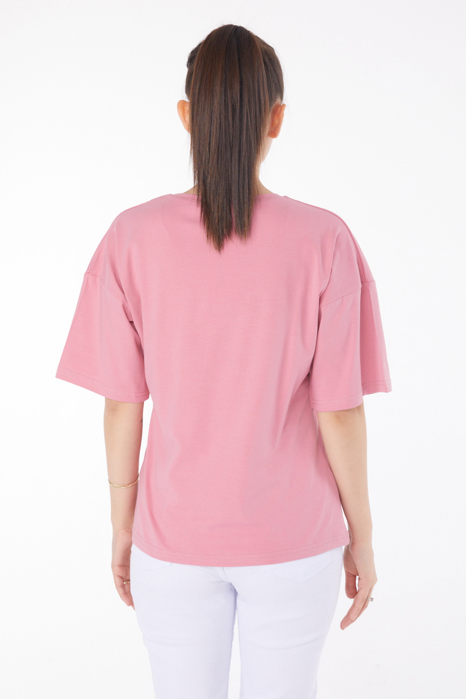 Düz Orta Kadın Gül T-Shirt - 25848 - 5