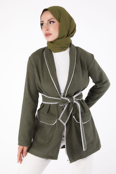 Ara biye Detaylı Kaşe Kaban Haki - 13283 