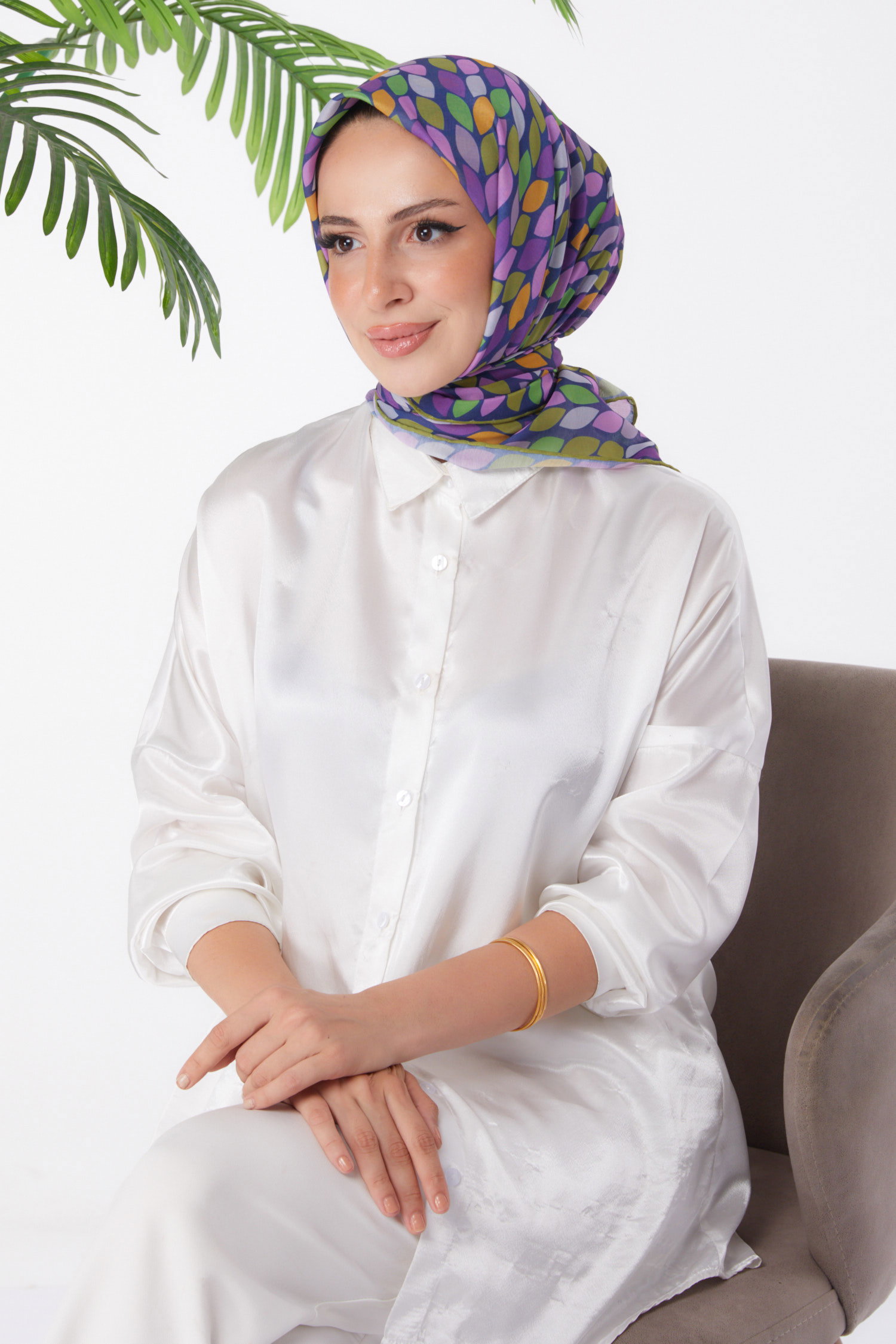 Düz Orta Kadın Haki Desenli Eşarp - 25971 - 1