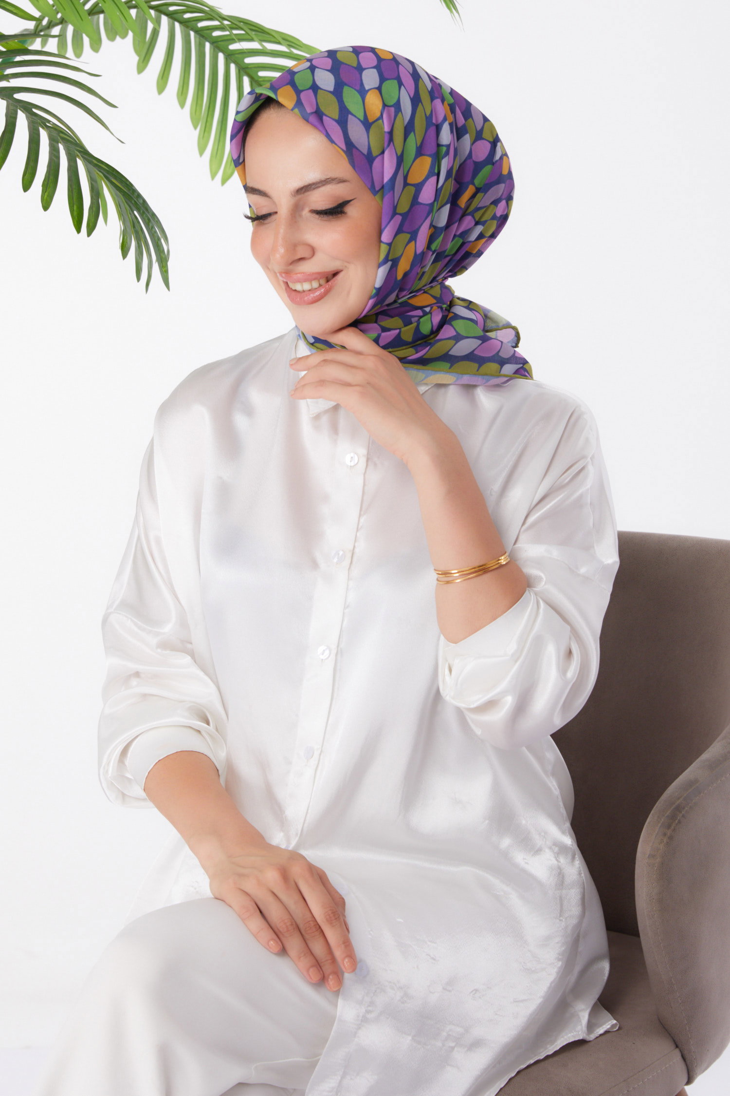 Düz Orta Kadın Haki Desenli Eşarp - 25971 - 2
