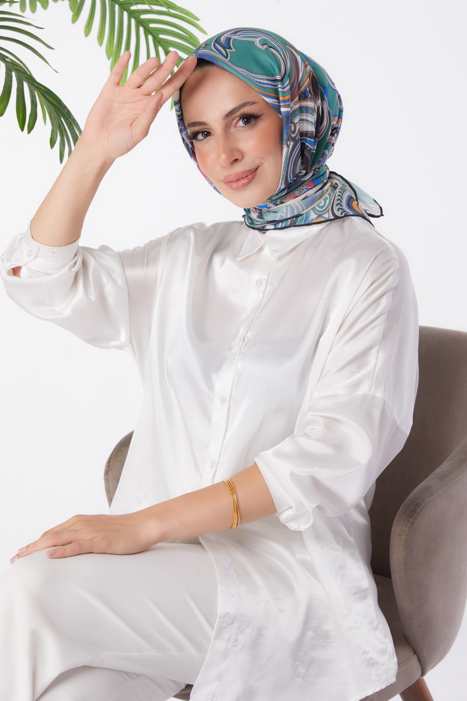 Düz Orta Kadın Haki Desenli Eşarp - 25973 - 1