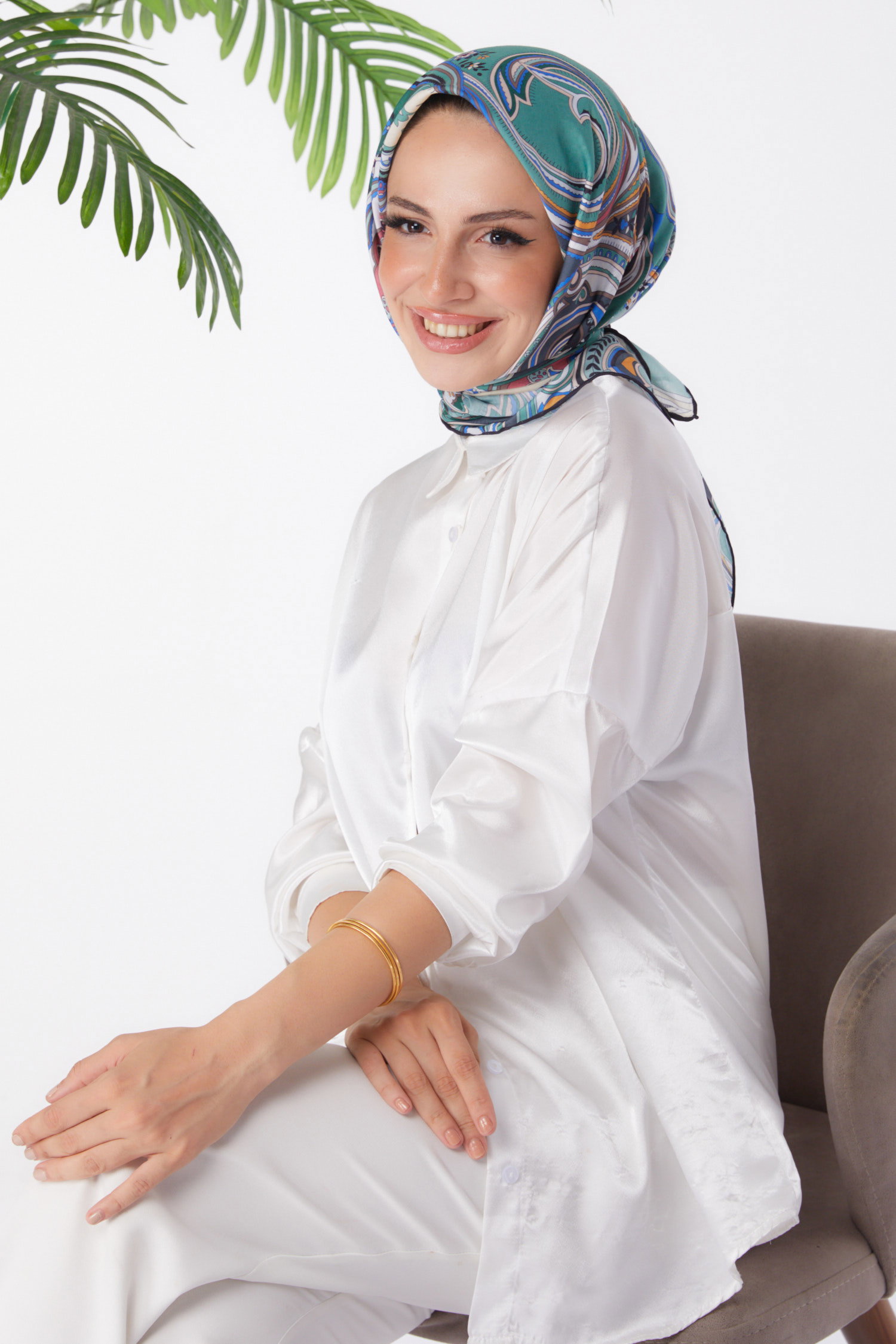 Düz Orta Kadın Haki Desenli Eşarp - 25973 - 2