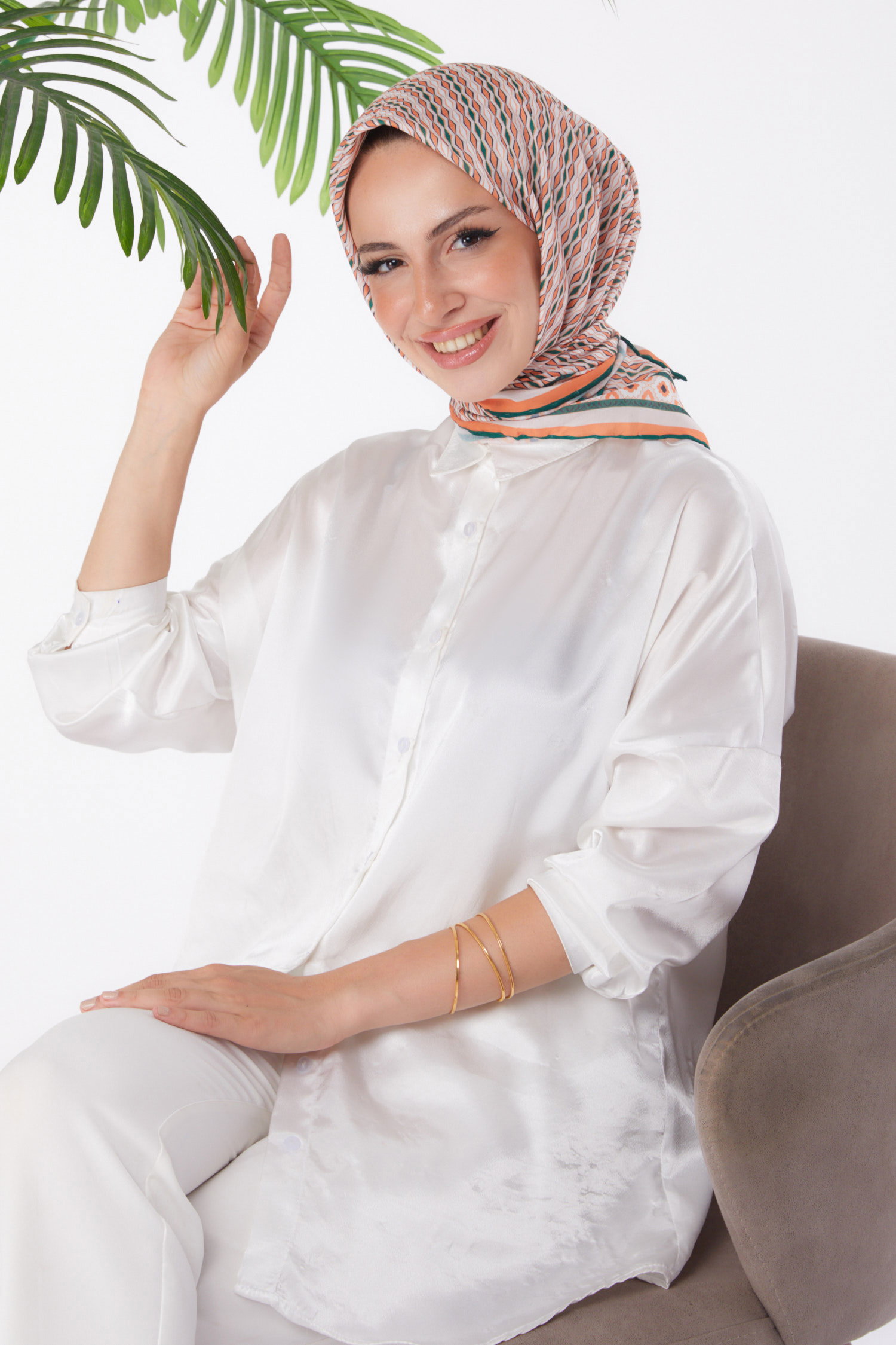 Desenli Eşarp Haki - 25974 - 1