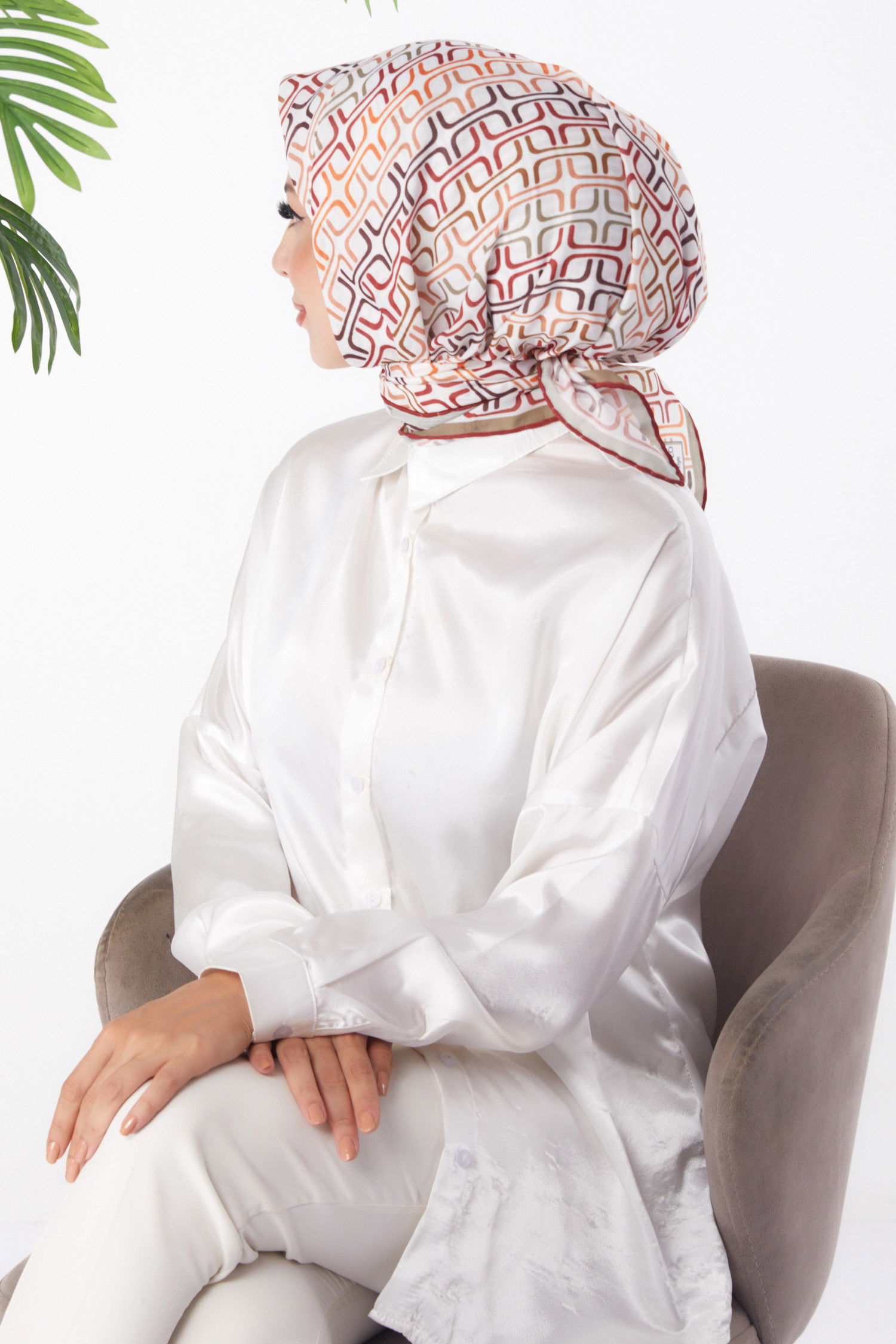 Düz Orta Kadın Haki Desenli Eşarp - 25976 - 3