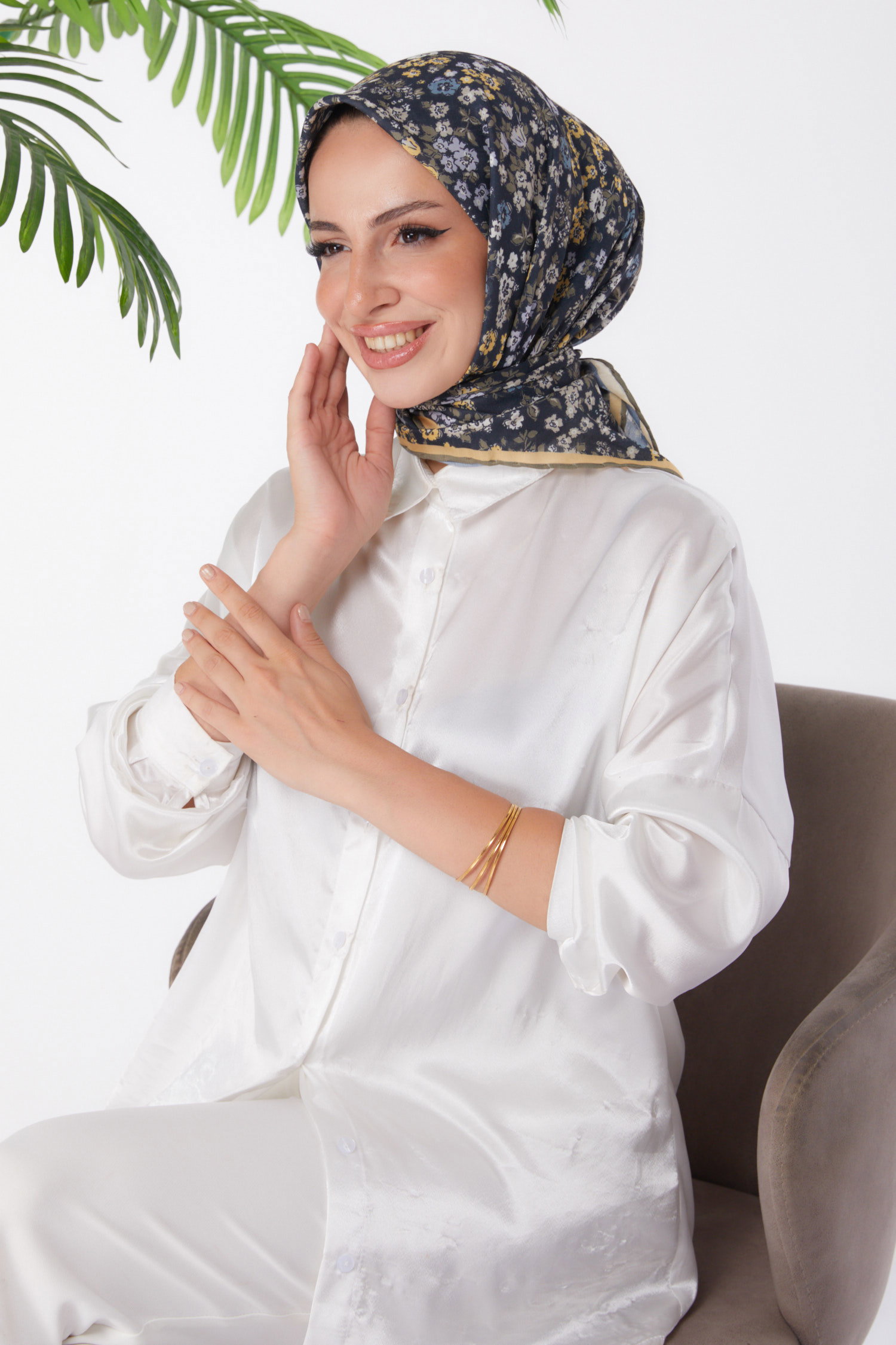 Düz Orta Kadın Haki Desenli Eşarp - 25977 - 1