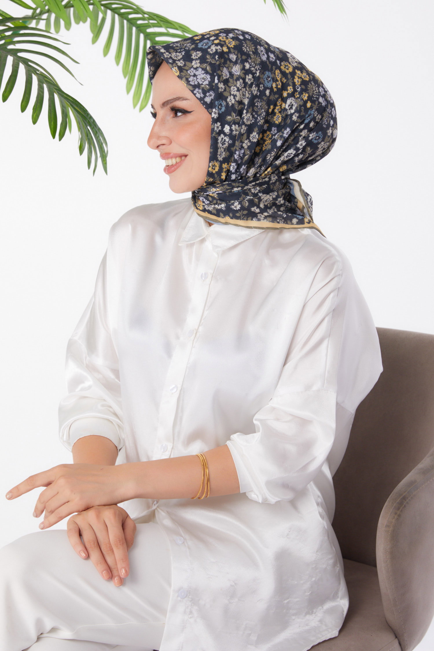 Düz Orta Kadın Haki Desenli Eşarp - 25977 - 2