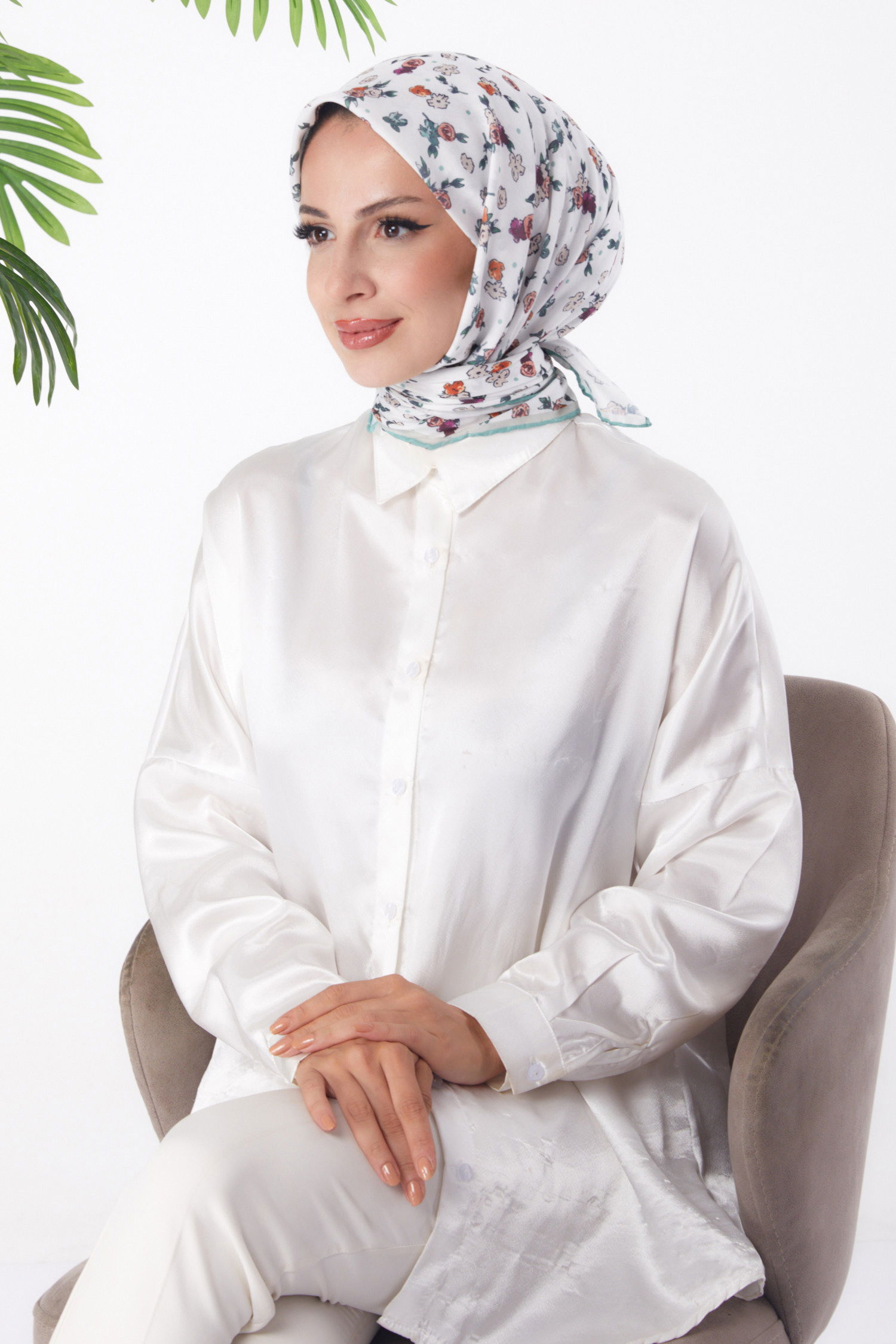 Düz Orta Kadın Haki Desenli Eşarp - 25978 - 2