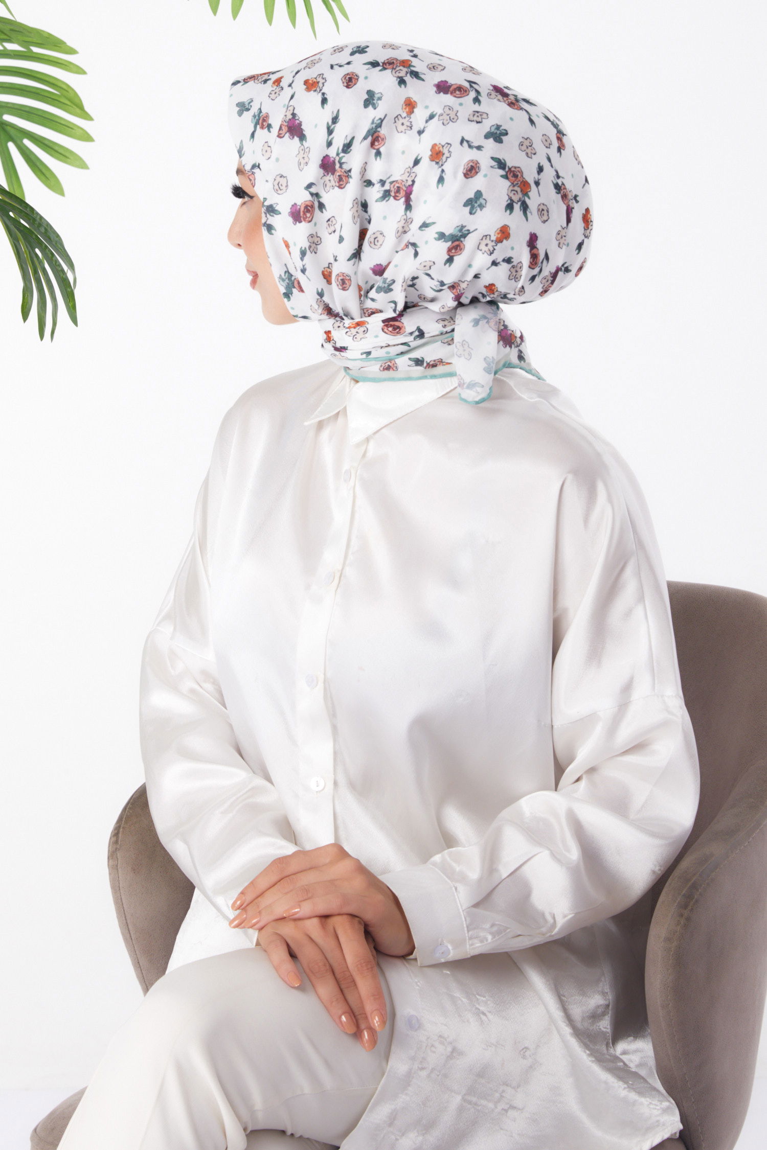 Düz Orta Kadın Haki Desenli Eşarp - 25978 - 3