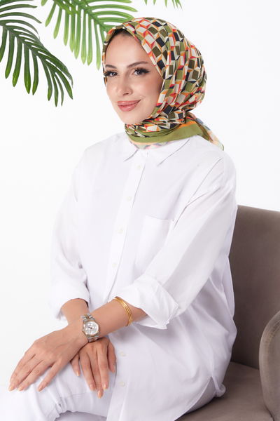 Düz Orta Kadın Haki Desenli Eşarp - 26157 