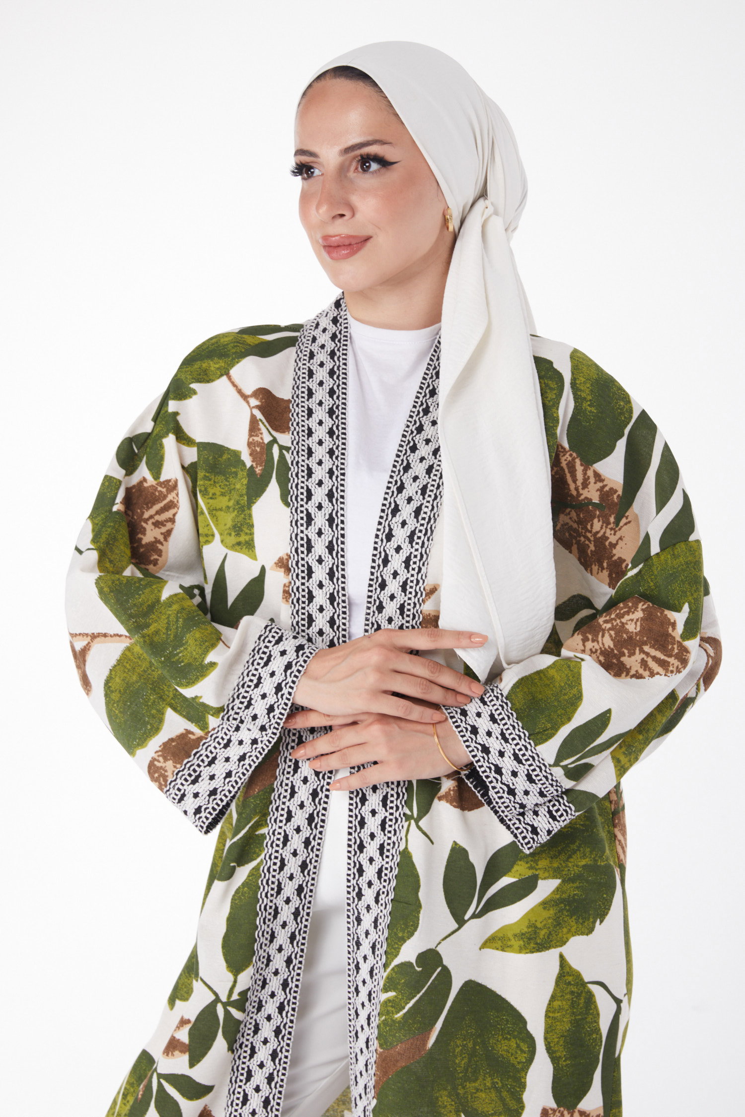 Düz Orta Kadın Haki Desenli Kimono - 13233 - 2