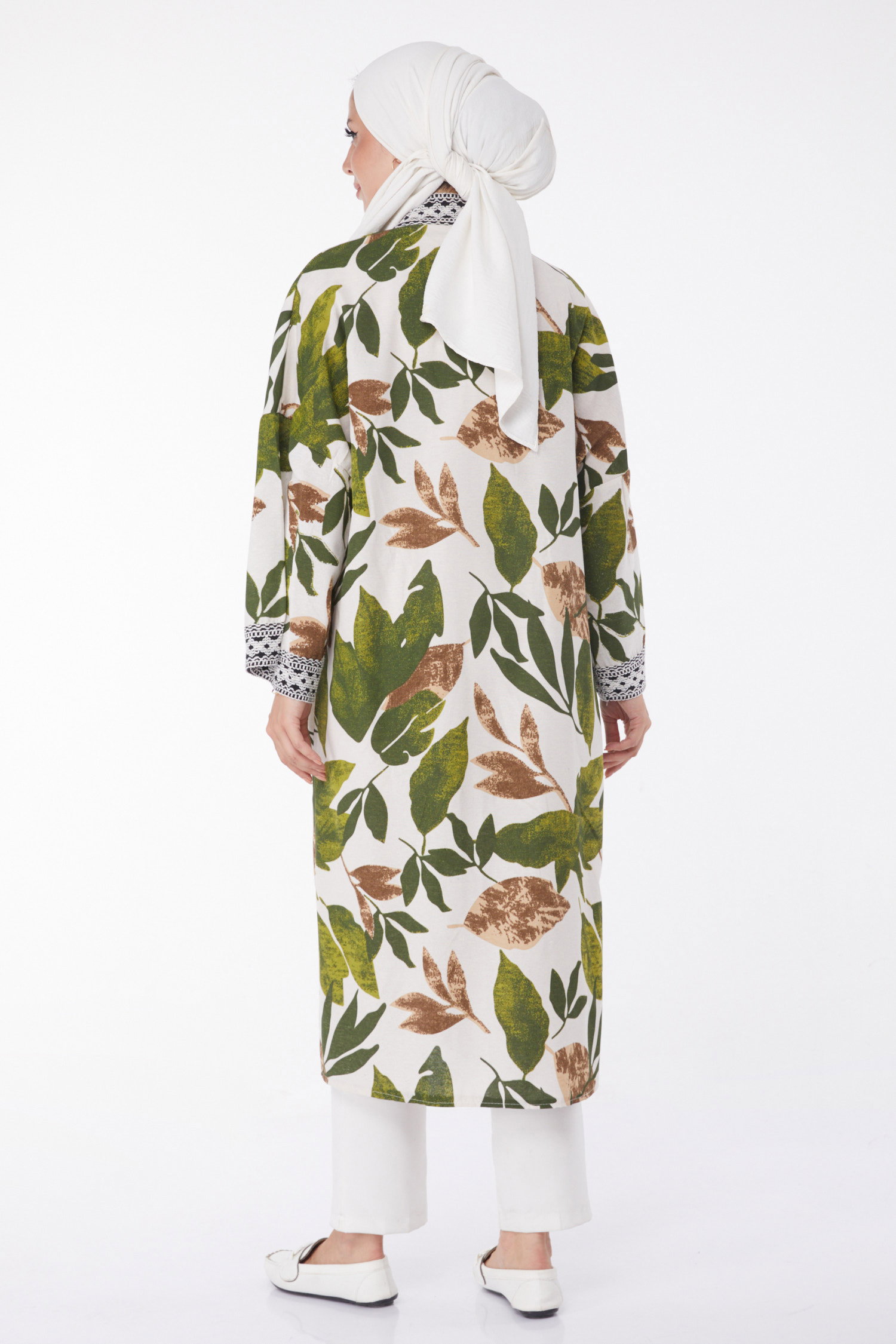 Düz Orta Kadın Haki Desenli Kimono - 13233 - 5