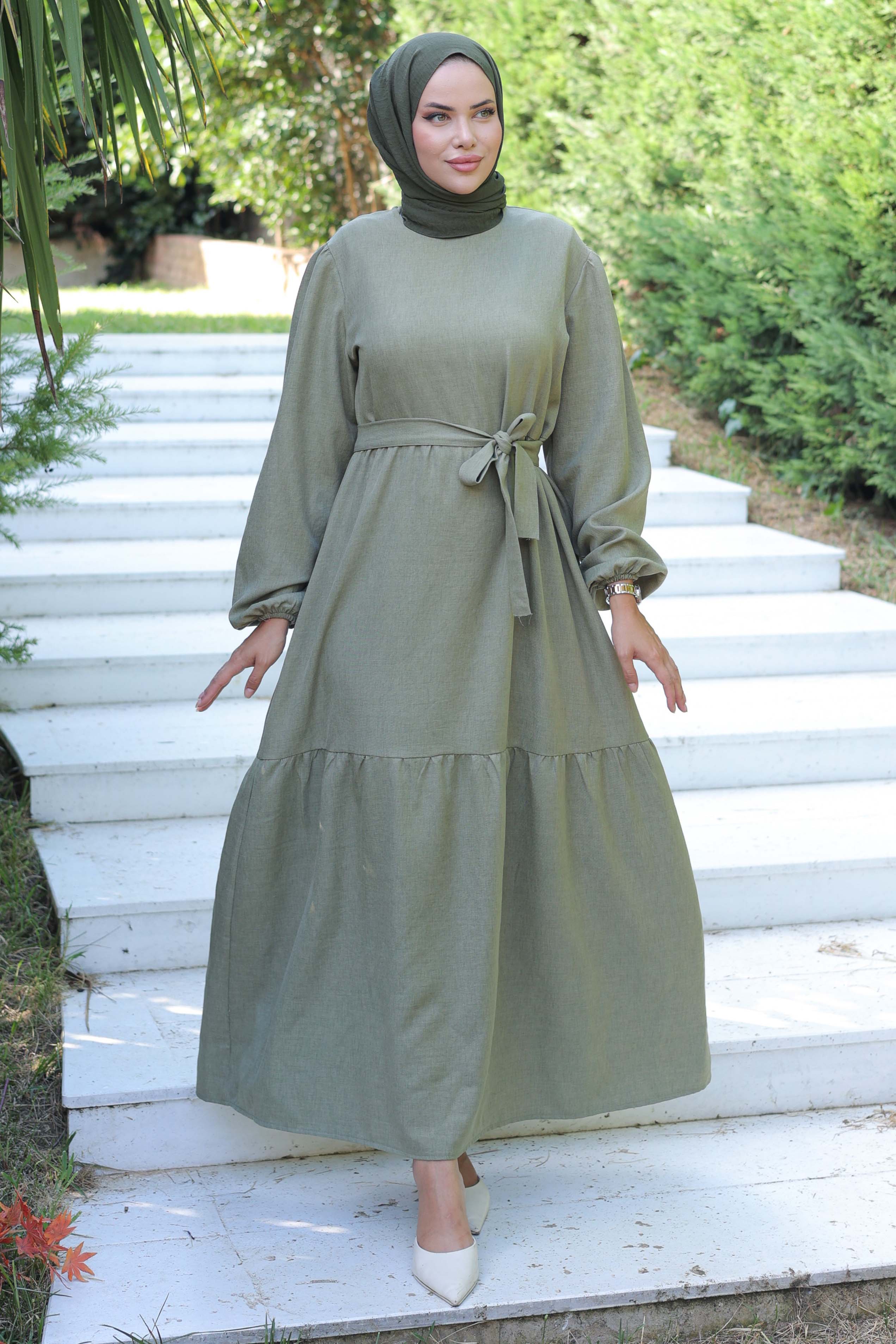 Katlı Elbise Haki - 26624 - 1