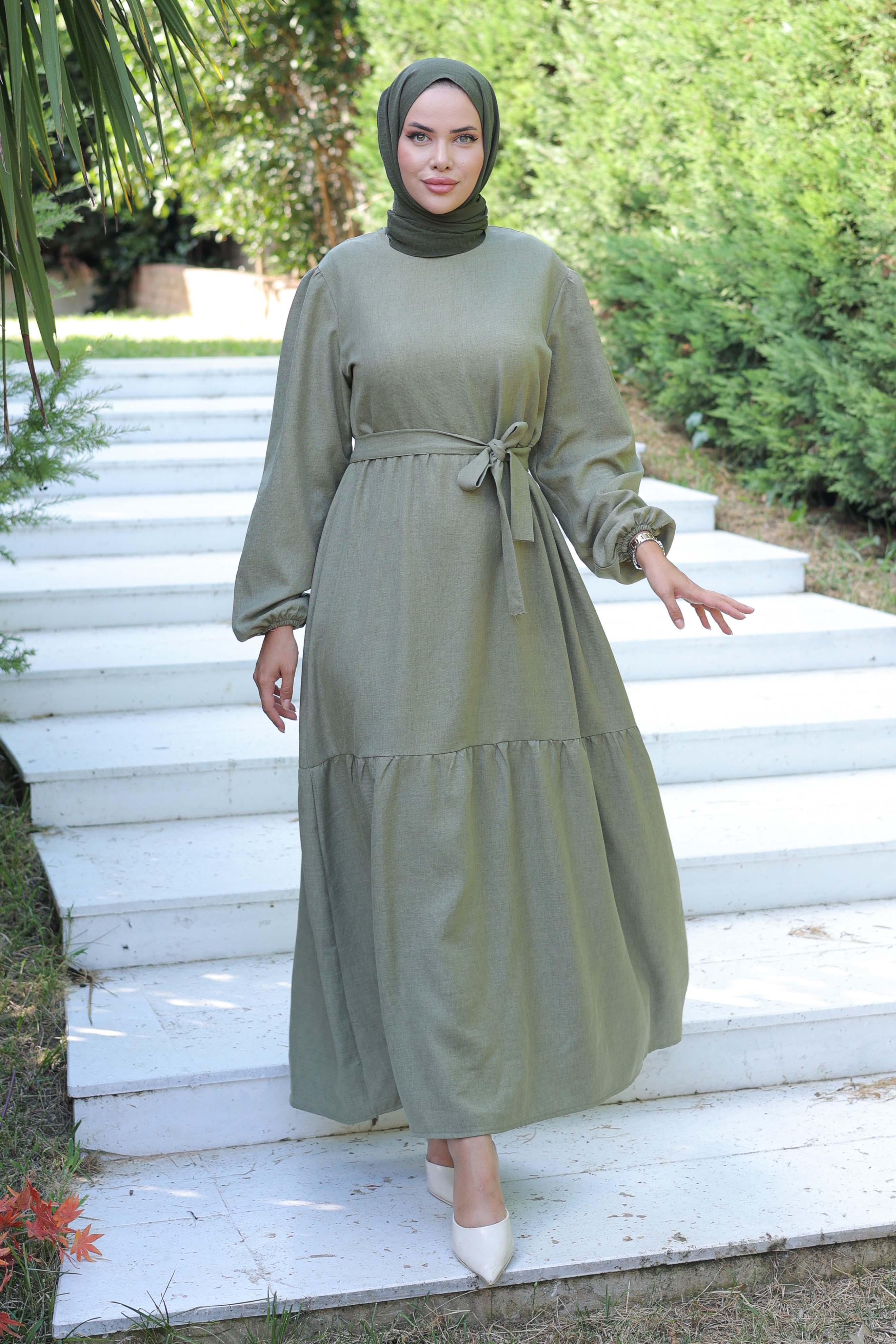 Katlı Elbise Haki - 26624 - 3